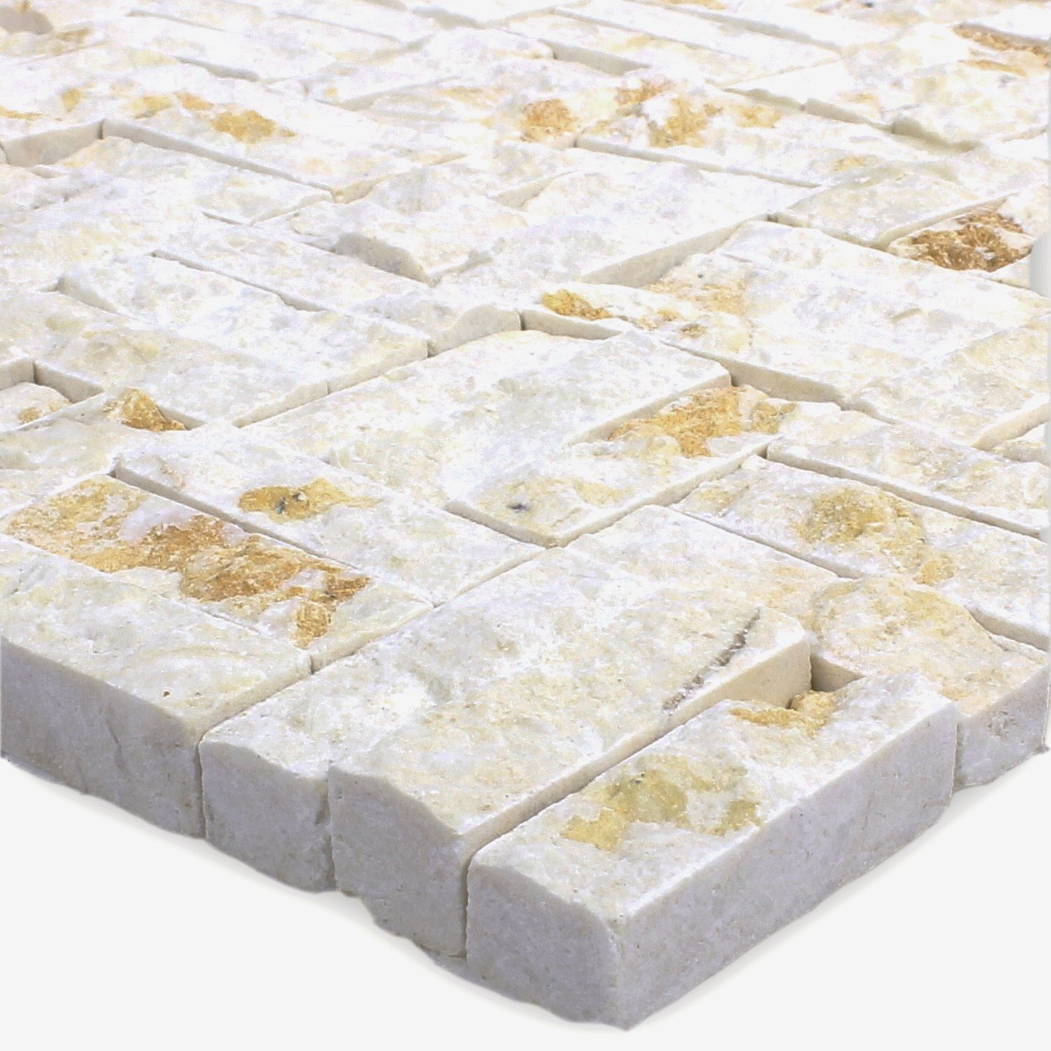 Mosafil Mosaikfliesen Naturstein Marmor Mosaikfliesen Varna Beige Splitface 3D, Naturstein-Marmor 30.000x30.000, beige, Verlegefertig auf ein Netz geklebt