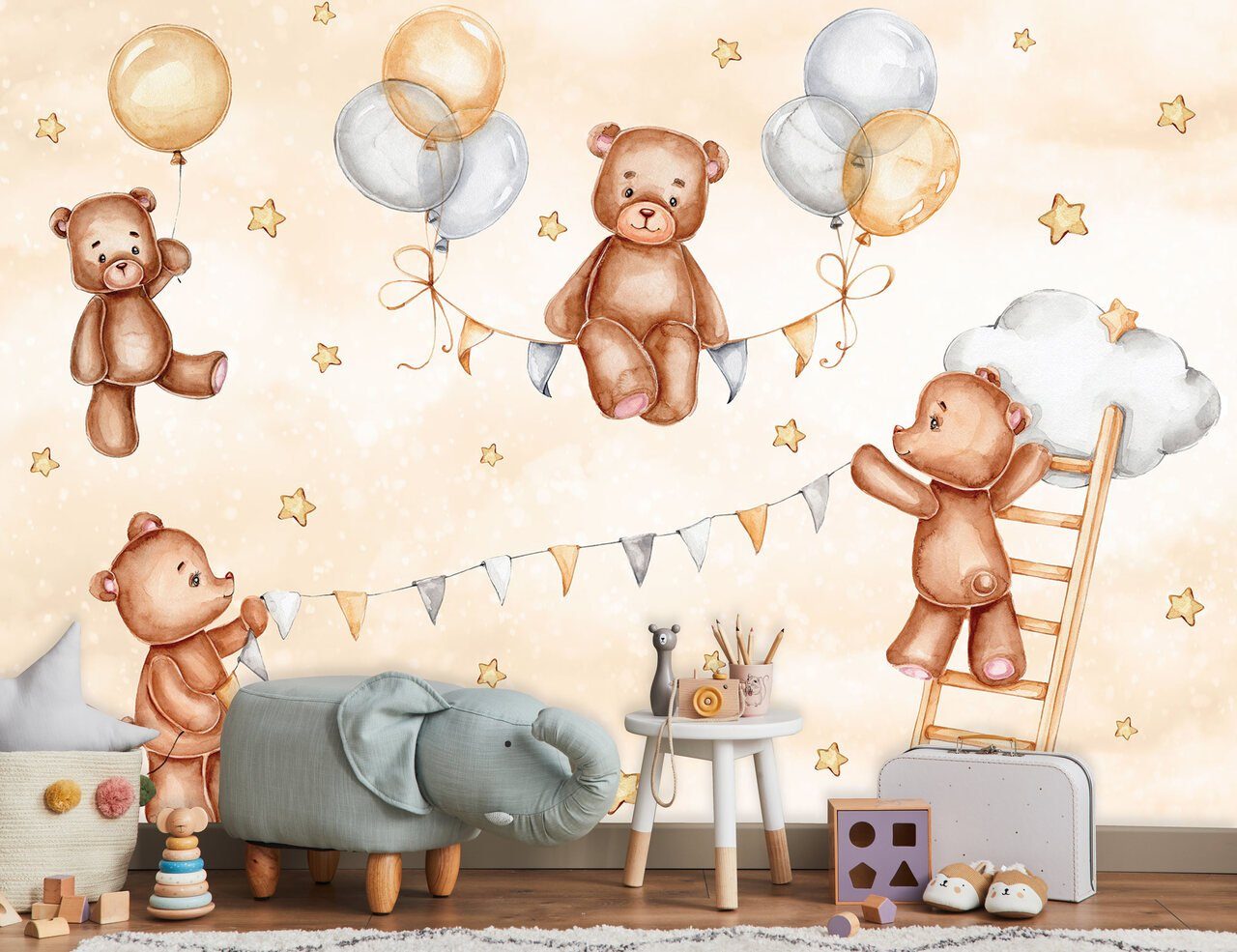 Wallarena Fototapete Kinderzimmer Jungen Baby Mädchen Bären Vlies Tapete Vl günstig online kaufen