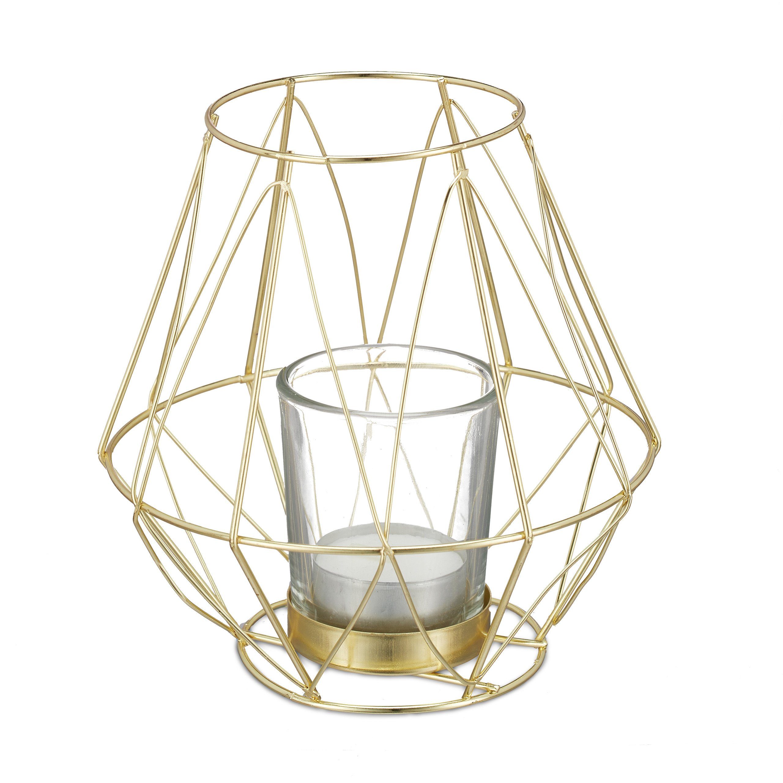 relaxdays Teelichthalter Geometrischer Teelichthalter, Gold günstig online kaufen