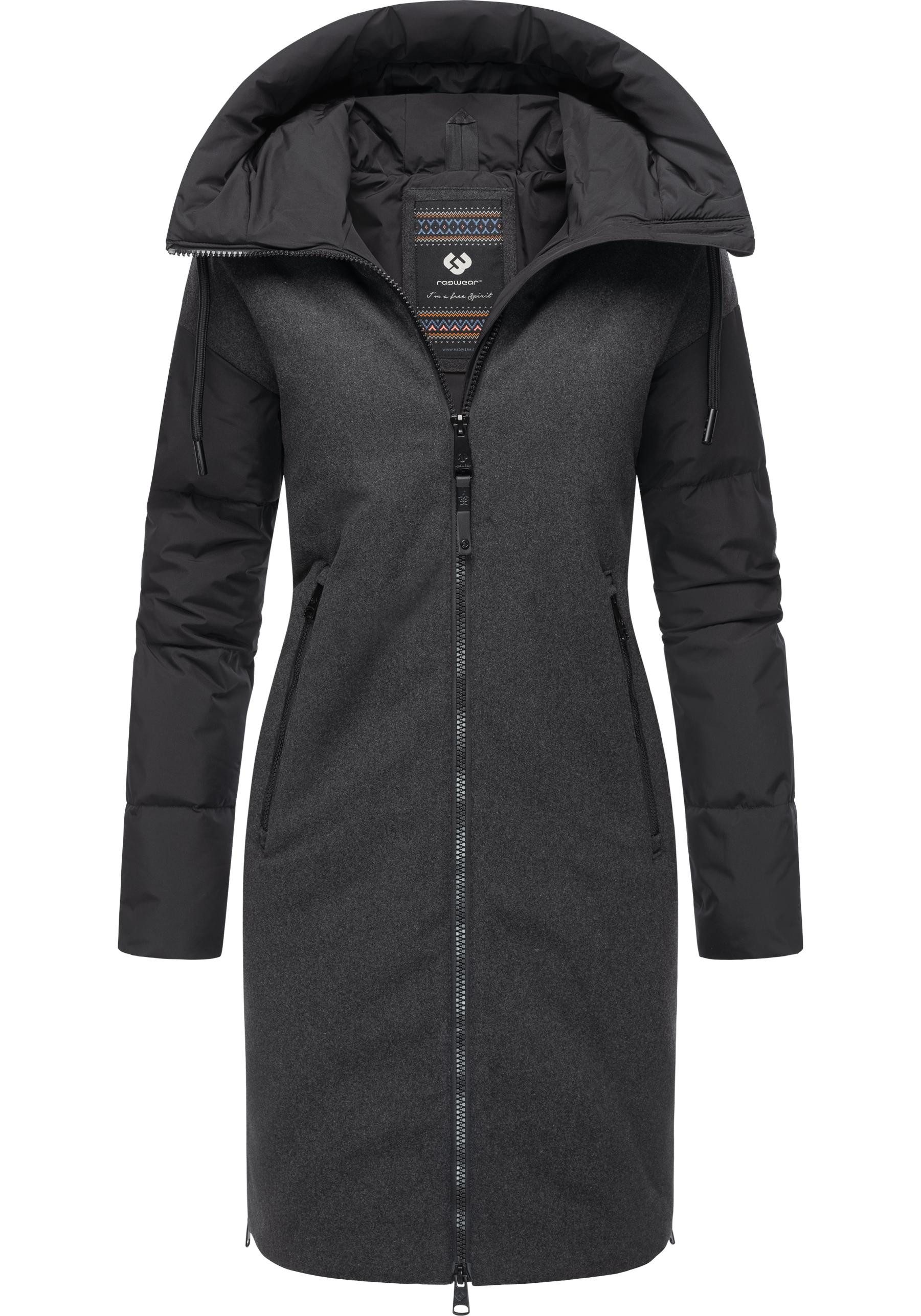 Ragwear Wintermantel Jumana Damen Mantel aus modernem Materialmix mit Kapuze