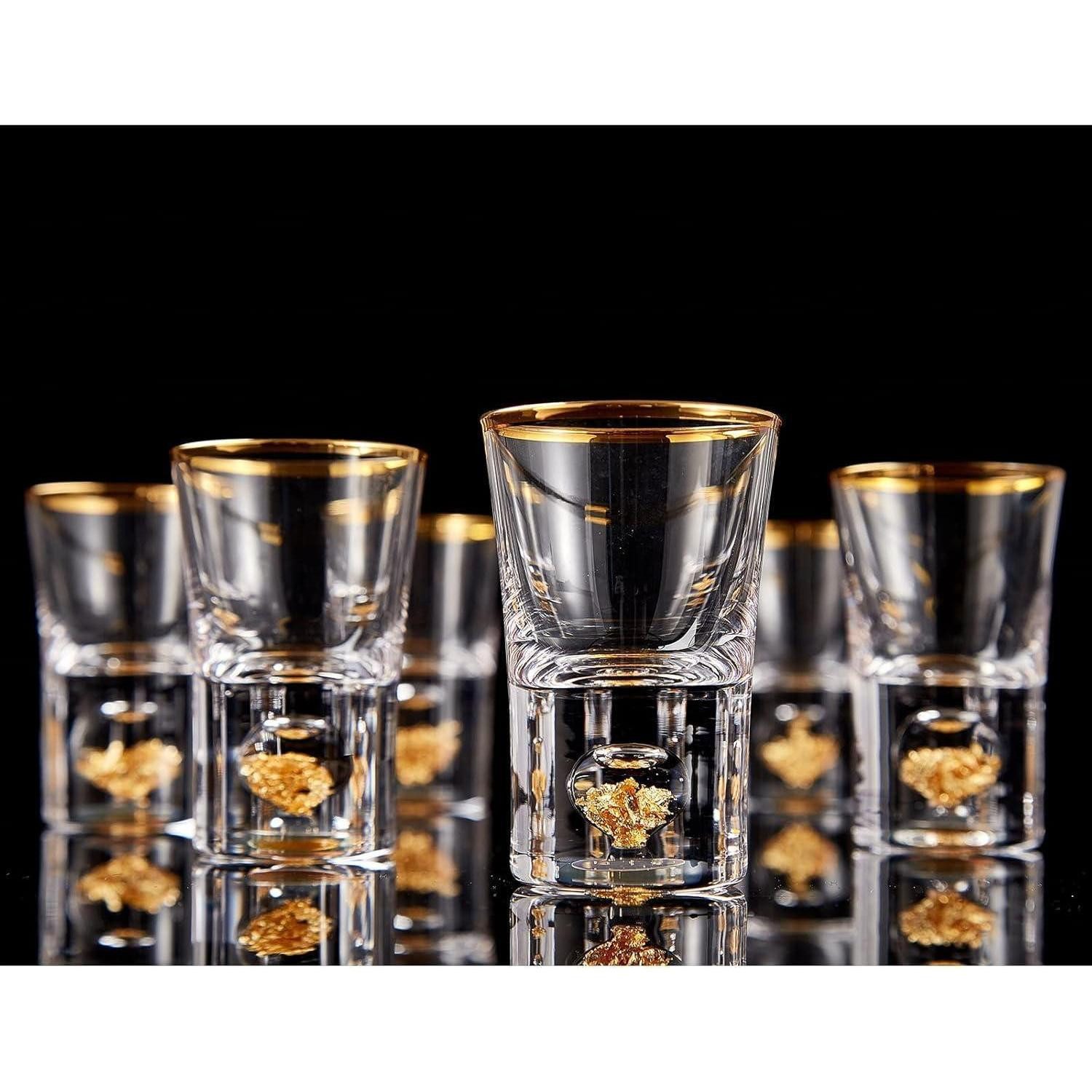 DUJUST Schnapsglas Schnapsgläser Set Kristall 4cl mit 24-karätigen Blattgoldflocken 6