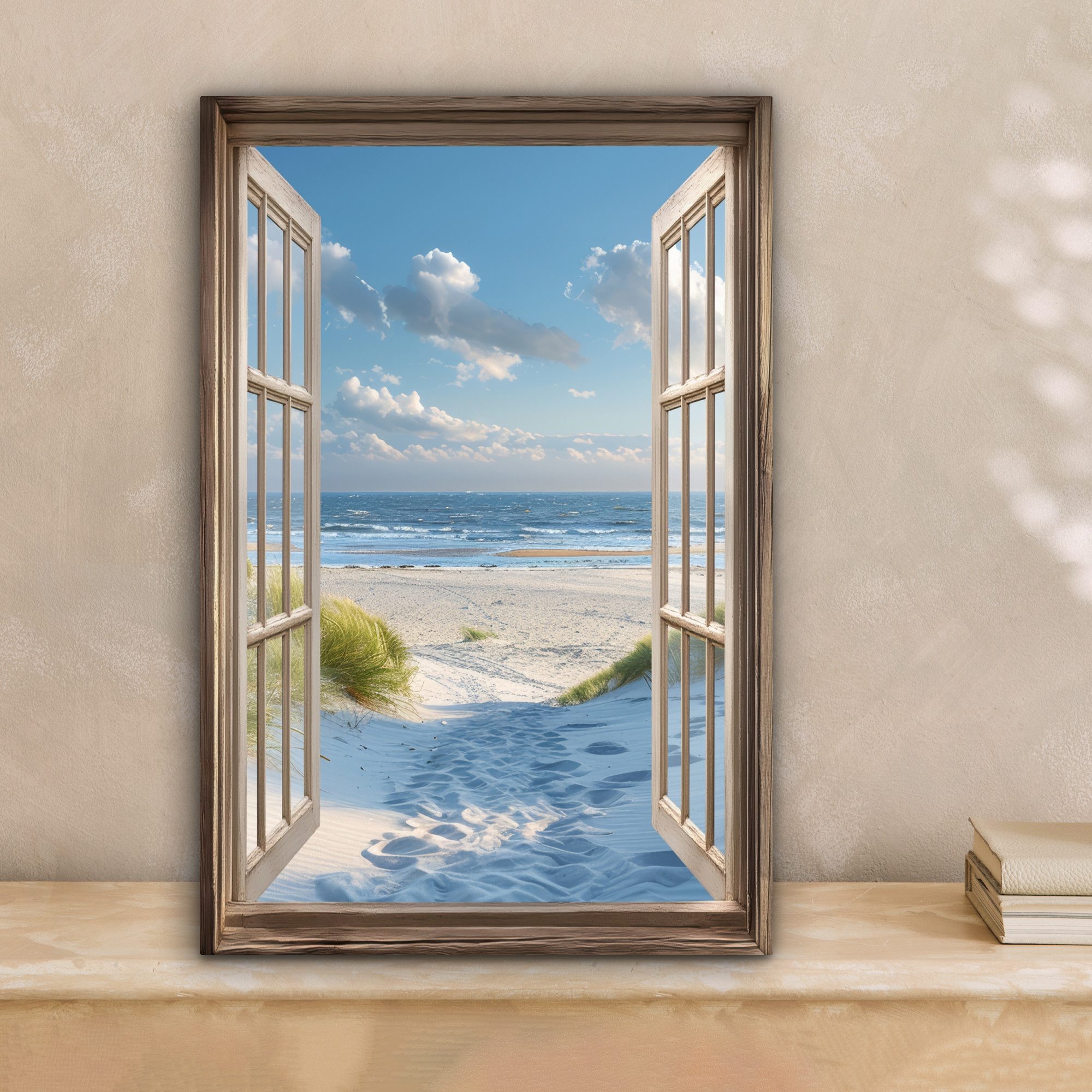 OneMillionCanvasses® Leinwandbild Aussicht - Strand - Fenster - Dünen - Mee günstig online kaufen