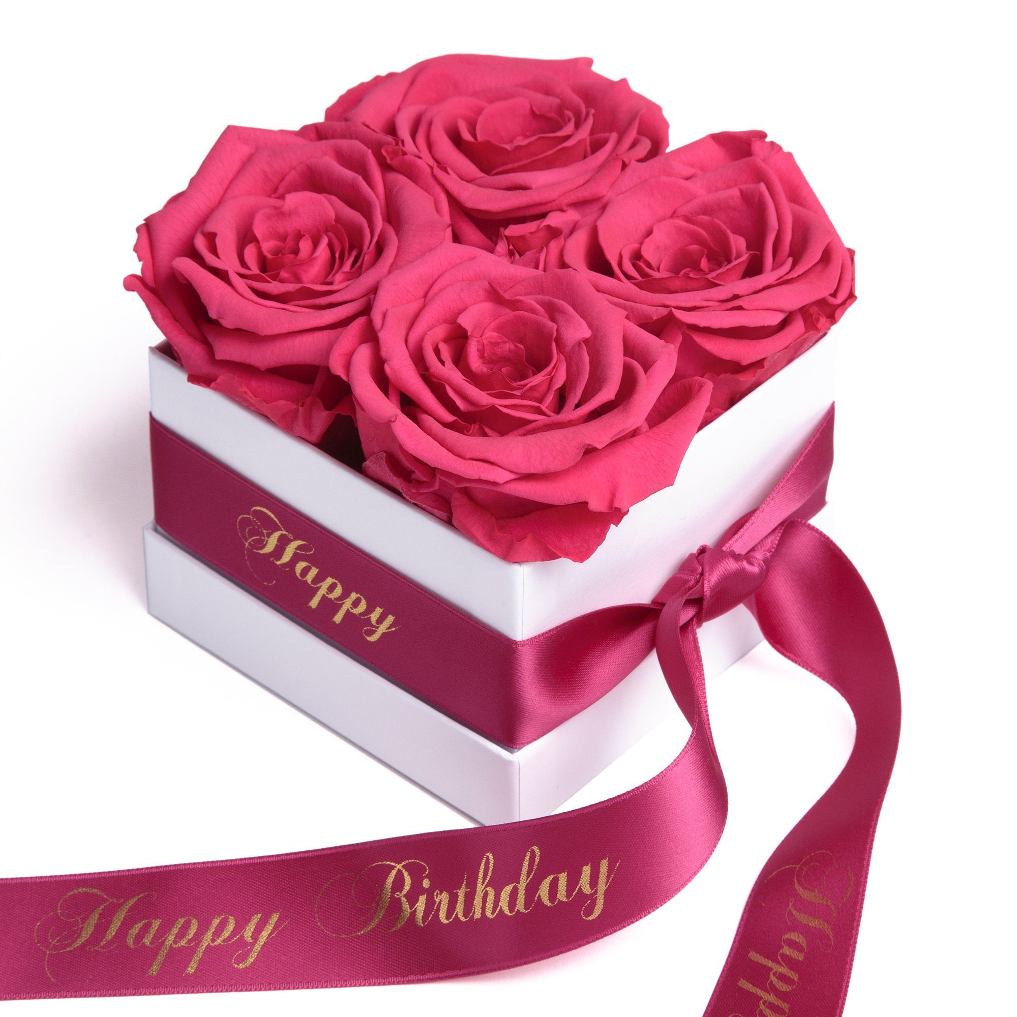Kunstblume Infinity Rosenbox Happy Birthday Geschenk Geburtstag für Frauen Rose, ROSEMARIE SCHULZ Heidelberg, Höhe 8.5 cm, echte Rosen haltbar 3 Jahre pink