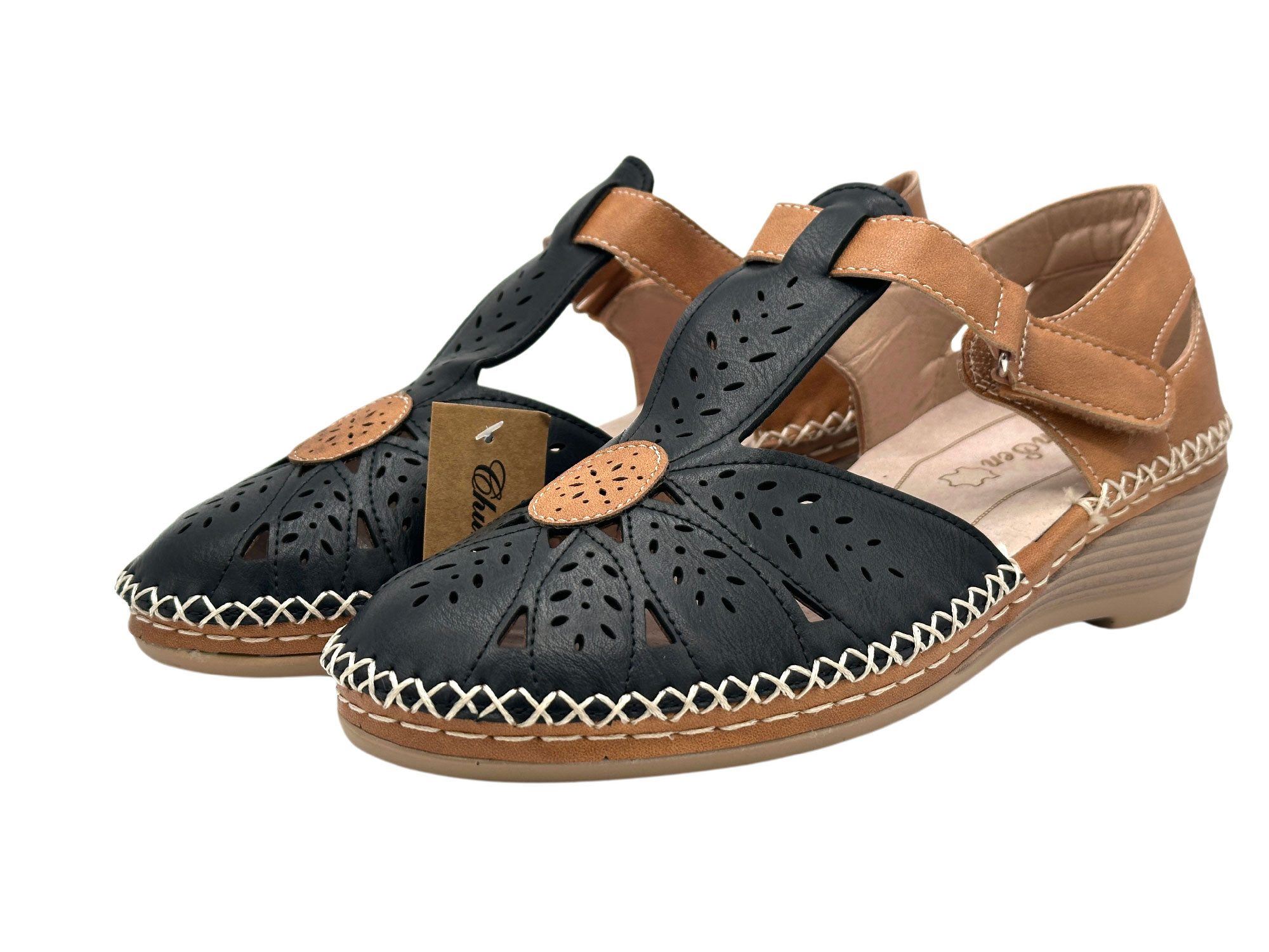 Nowaland Damen Komfort Sandalen mit Klettverschluss und Keilabsatz Sandale Atmungsaktiv, weich gepolstert, flexible Laufsohle