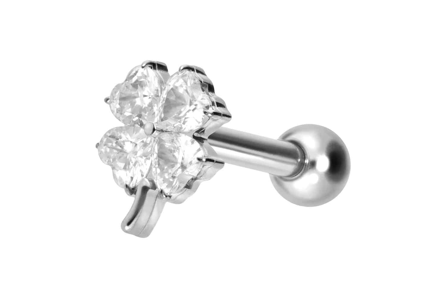 Piercing-Set Titan Ohrpiercing mit Innengewinde KRISTALLKLEEBLATT