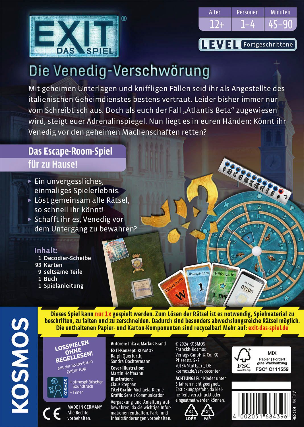 Kosmos Spiel EXIT® Das Spiel Die Venedig-Verschwörung (F), Made in Germany