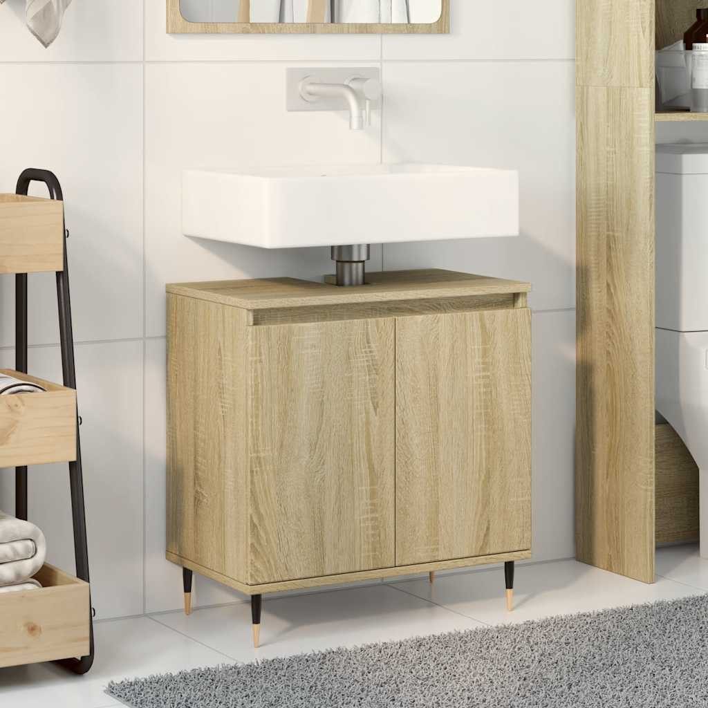 vidaXL Badezimmer-Set Badschrank Sonoma-Eiche 58x33x60 cm Holzwerkstoff, (1-St) – Bild 2 von 5