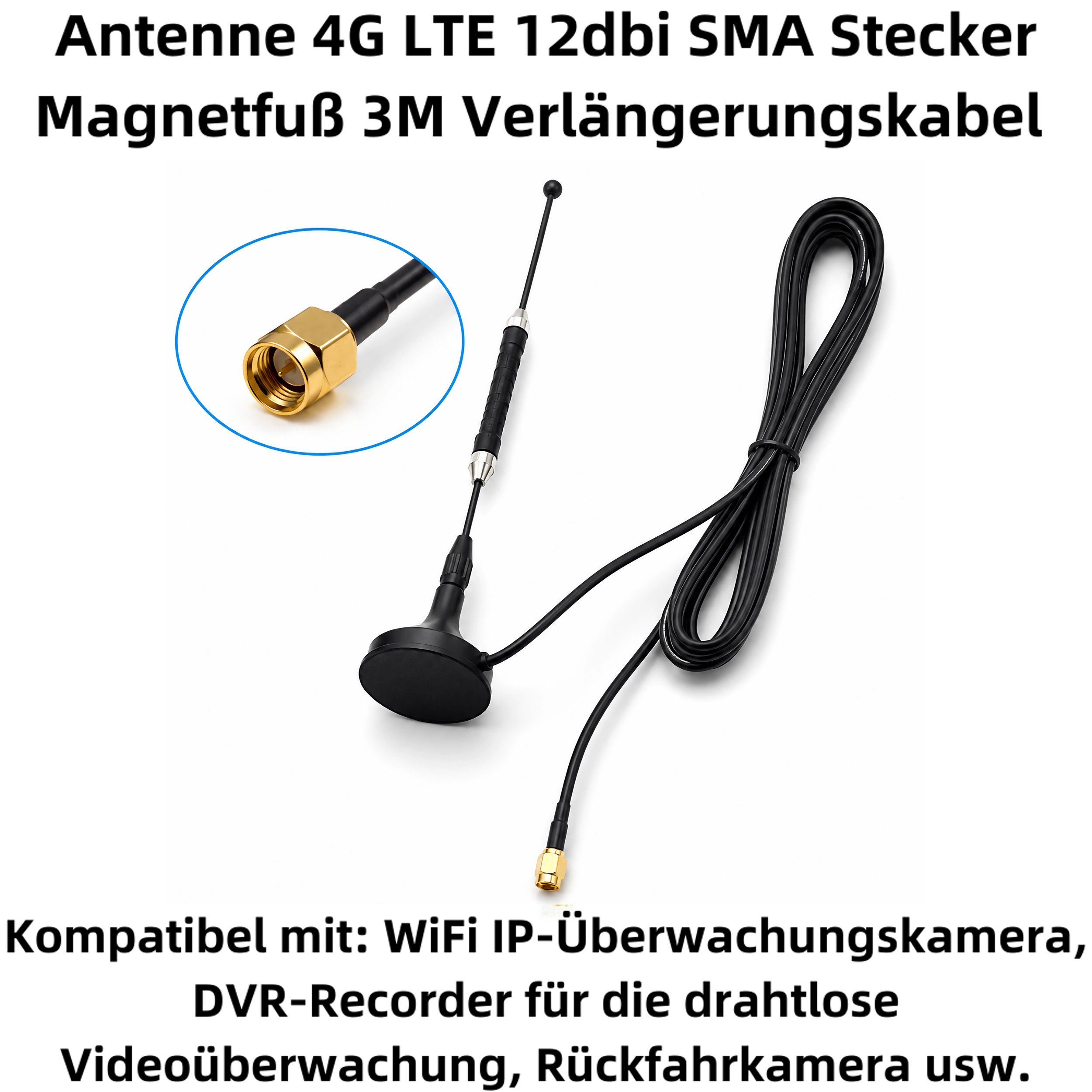 Bolwins G55C 12dbi SMA LTE 4G Antenne Antennenkabel Signalverstärker Standfuss WLAN-Antenne (LTE / 4G Empfang, für 4G USB-Modem & Router, Verstärkung: 12 dB), SMA-Stecker, 800–2700 MHz Breitband, Hohe Signalverstärkung