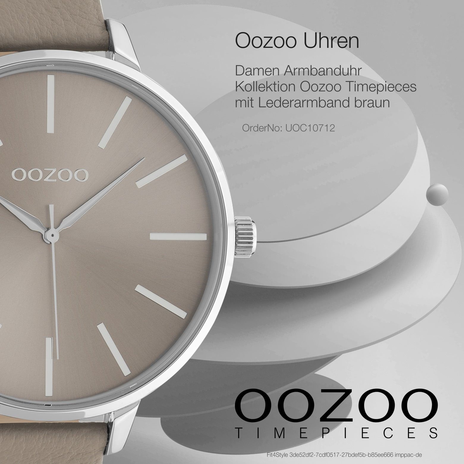 OOZOO Quarzuhr Oozoo Damen Armbanduhr Fashion-Style Damenuhr groß (ca. Lederarmband, Analog, rund, 48mm) braun extra