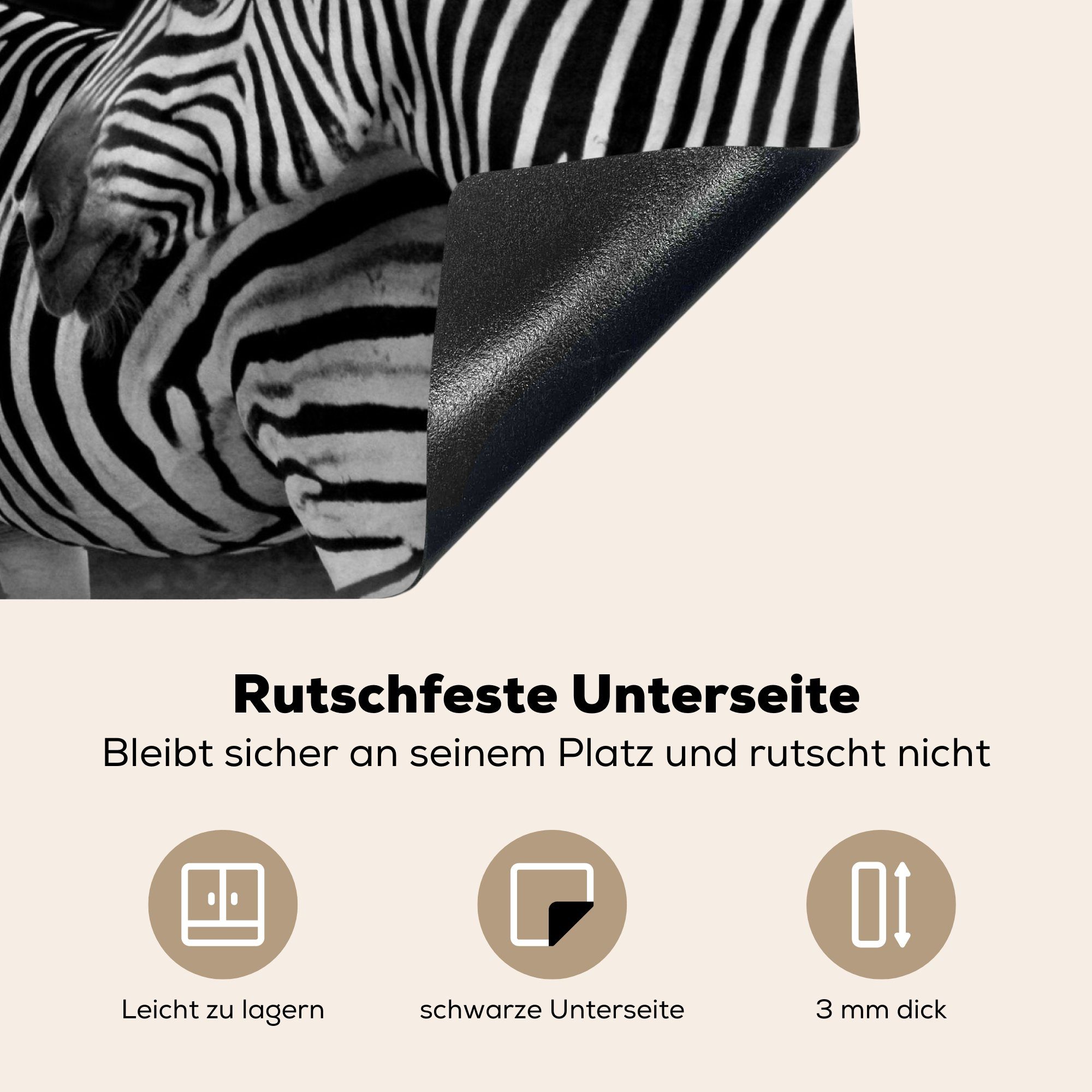 MuchoWow Herdblende-/Abdeckplatte Zebra Induktionskochfeld, 59x51 tlg), Ceranfeldabdeckung cm, - - Vinyl, - Weiß Tiere (1 Induktionsschutz, Schwarz