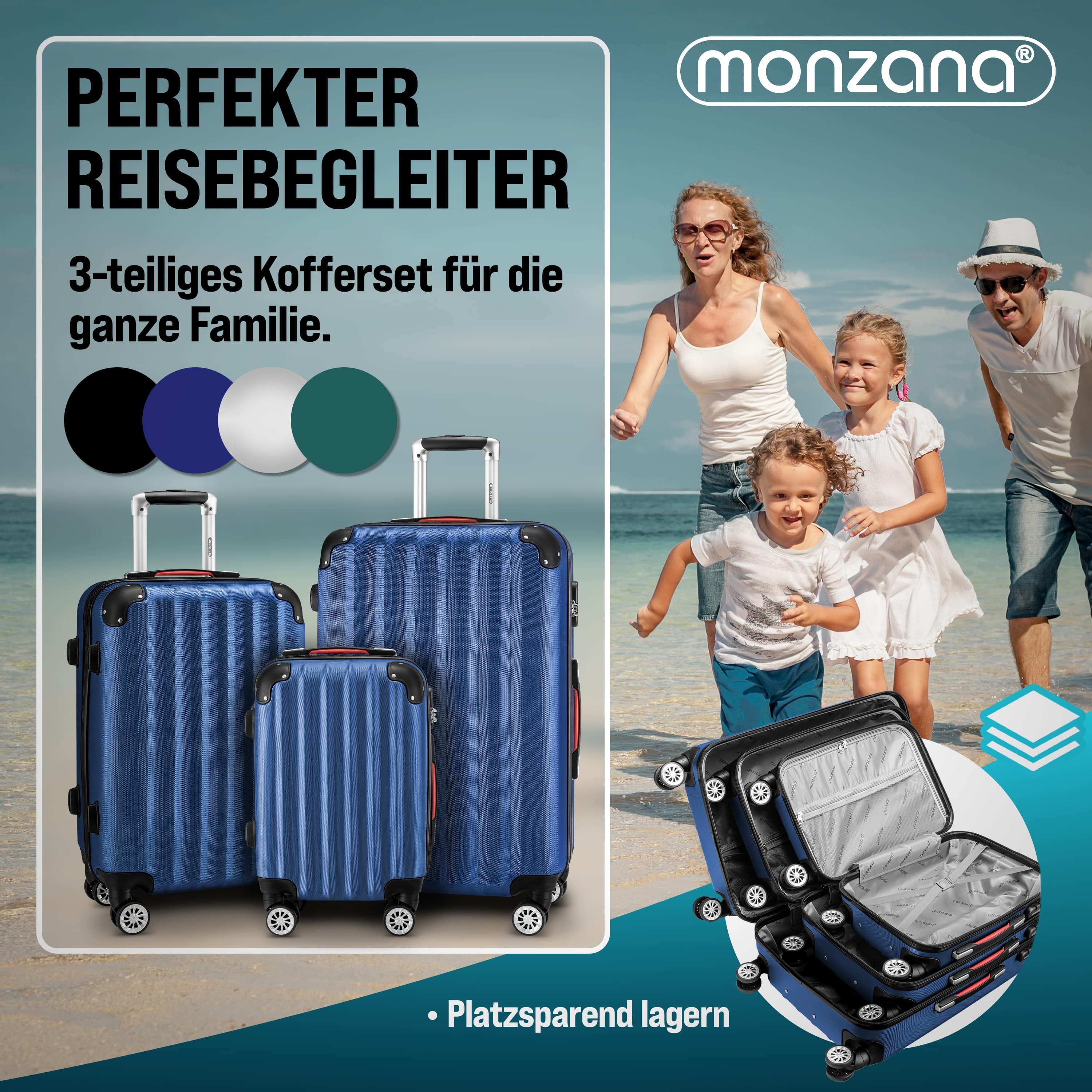 monzana Kofferset, Koffer Zwillingsrollen Zahlenschloss Waage Gurt Reisekoffer blau