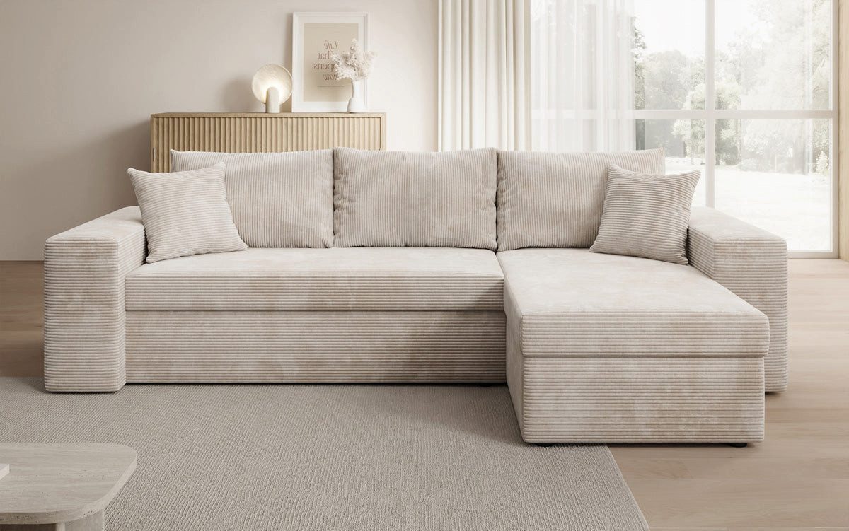 Luxusbetten24 Schlafsofa Designer Sofa Denver in Cord, mit Stauraum und Schlaffunktion
