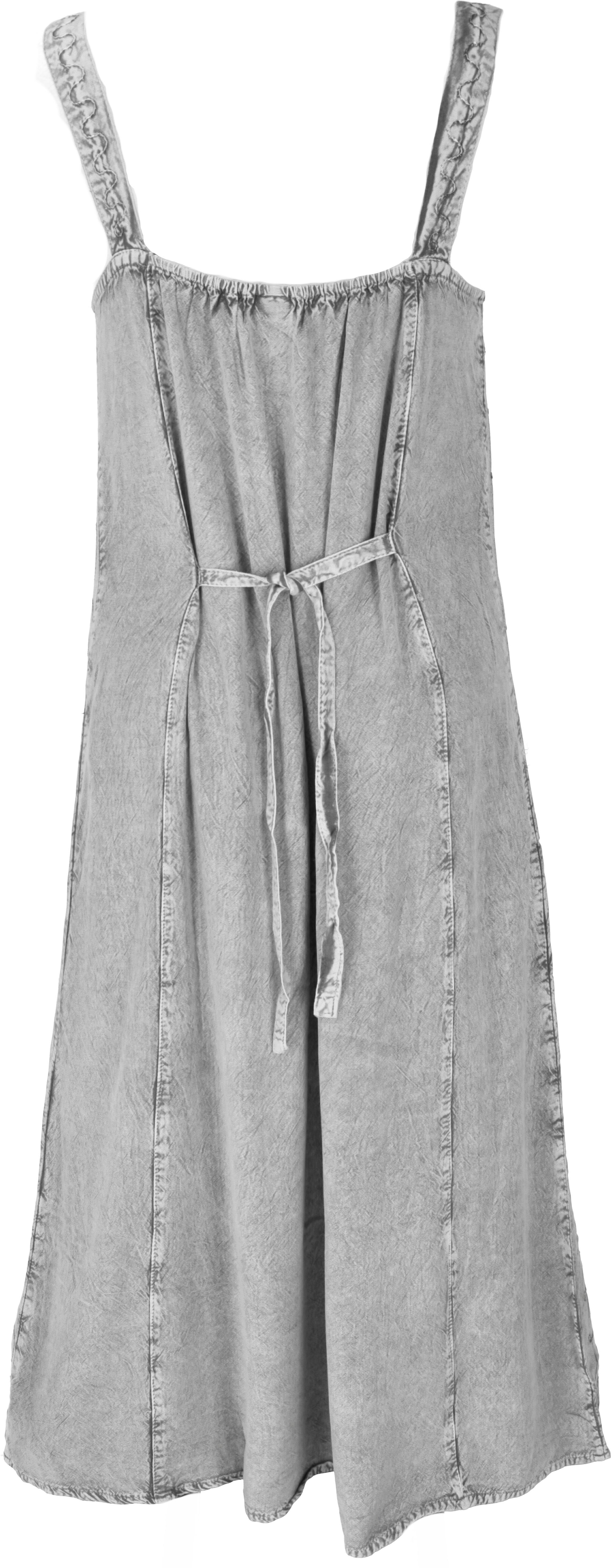 Guru-Shop Boho 20 Besticktes Sommerkleid, grau/Design Bekleidung Midikleid alternative indisches Hippie..