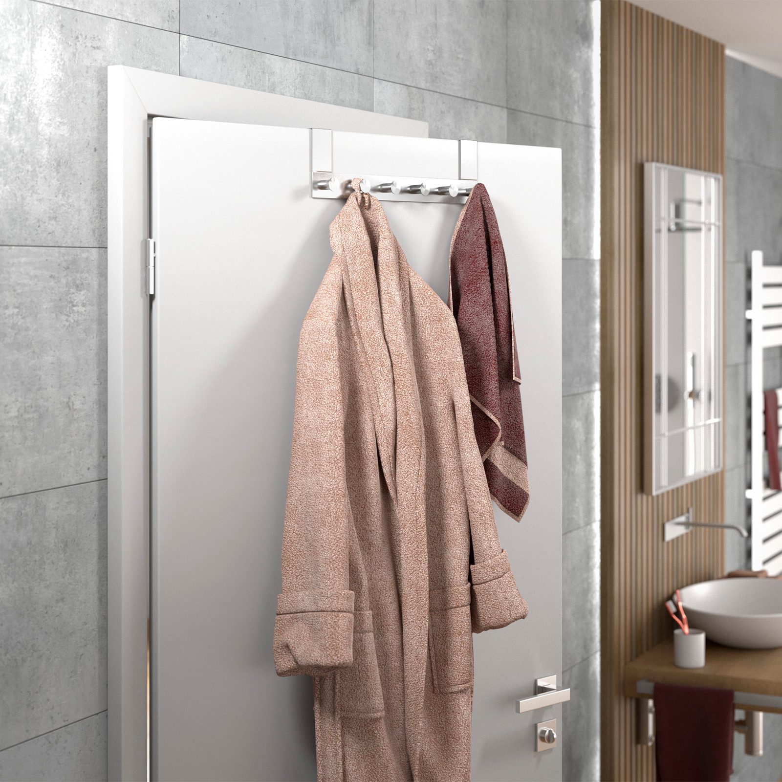 SO-TECH® Türgarderobe Garderobenleiste LINEA 380 x 110 mm, mit 6 Haken Türhaken, (Spar-Set, 2-St), Edelstahl matt gebürstet, für 40 mm Türen ohne Falz – Bild 3 von 5