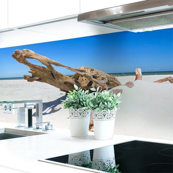 DRUCK-EXPERT Küchenrückwand Küchenrückwand Baumstamm Strand Premium Hart-PVC 0 4 mm selbstklebend