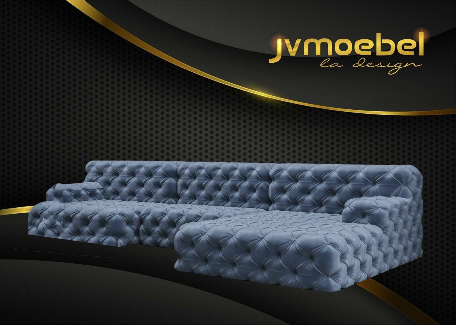 JVmoebel Ecksofa, Chesterfield Ecksofa Blau Design Polster Garnitur Couch Textil U-Form
