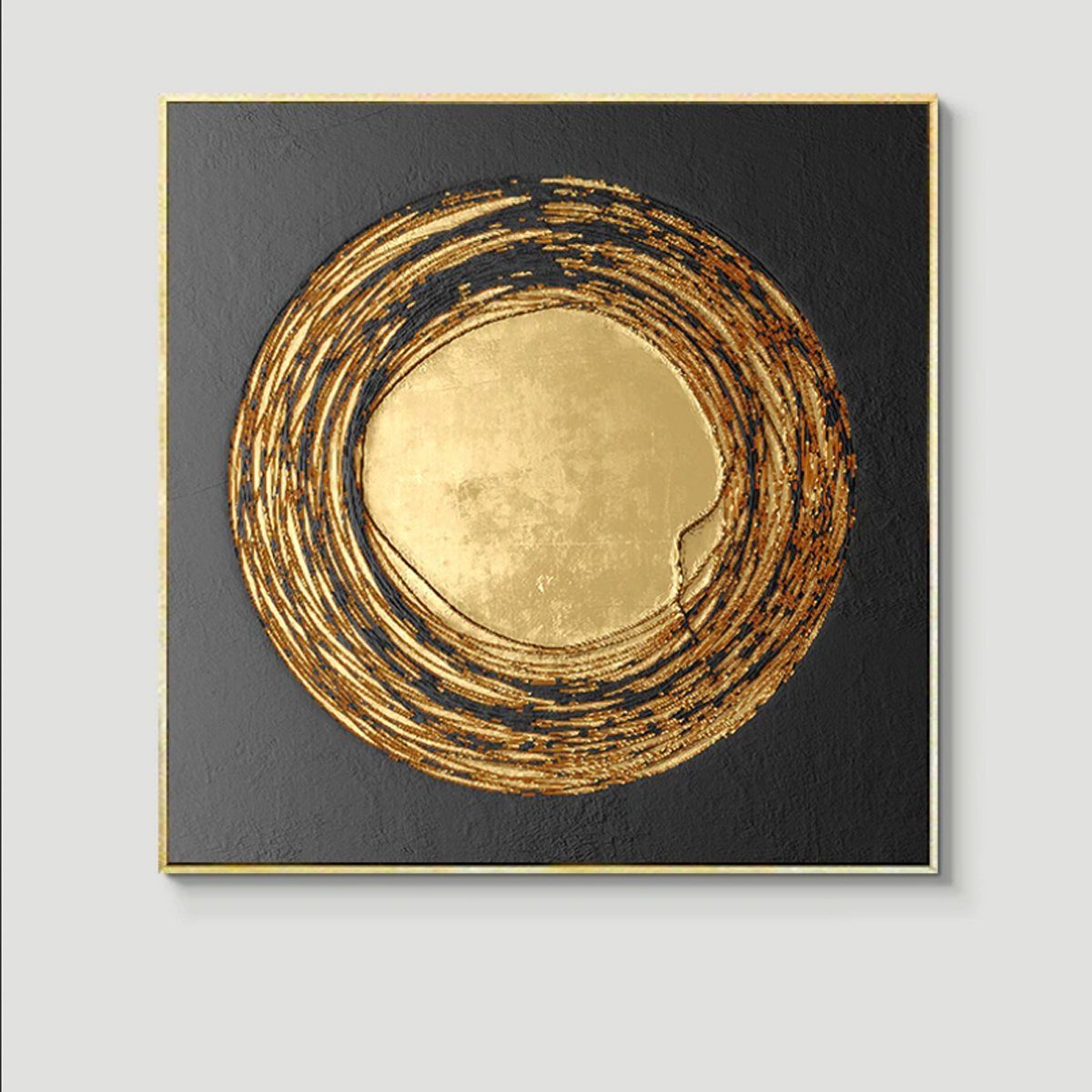 TPFLiving Kunstdruck (OHNE RAHMEN) Poster - Leinwand - Wandbild, Nordic Art - Abstrakte Quadrate - Bilder Wohnzimmer - (15 Motive in 4 verschiedenen Größen zur Auswahl), Farben: Schwarz und Gold - Größe: 60x60cm