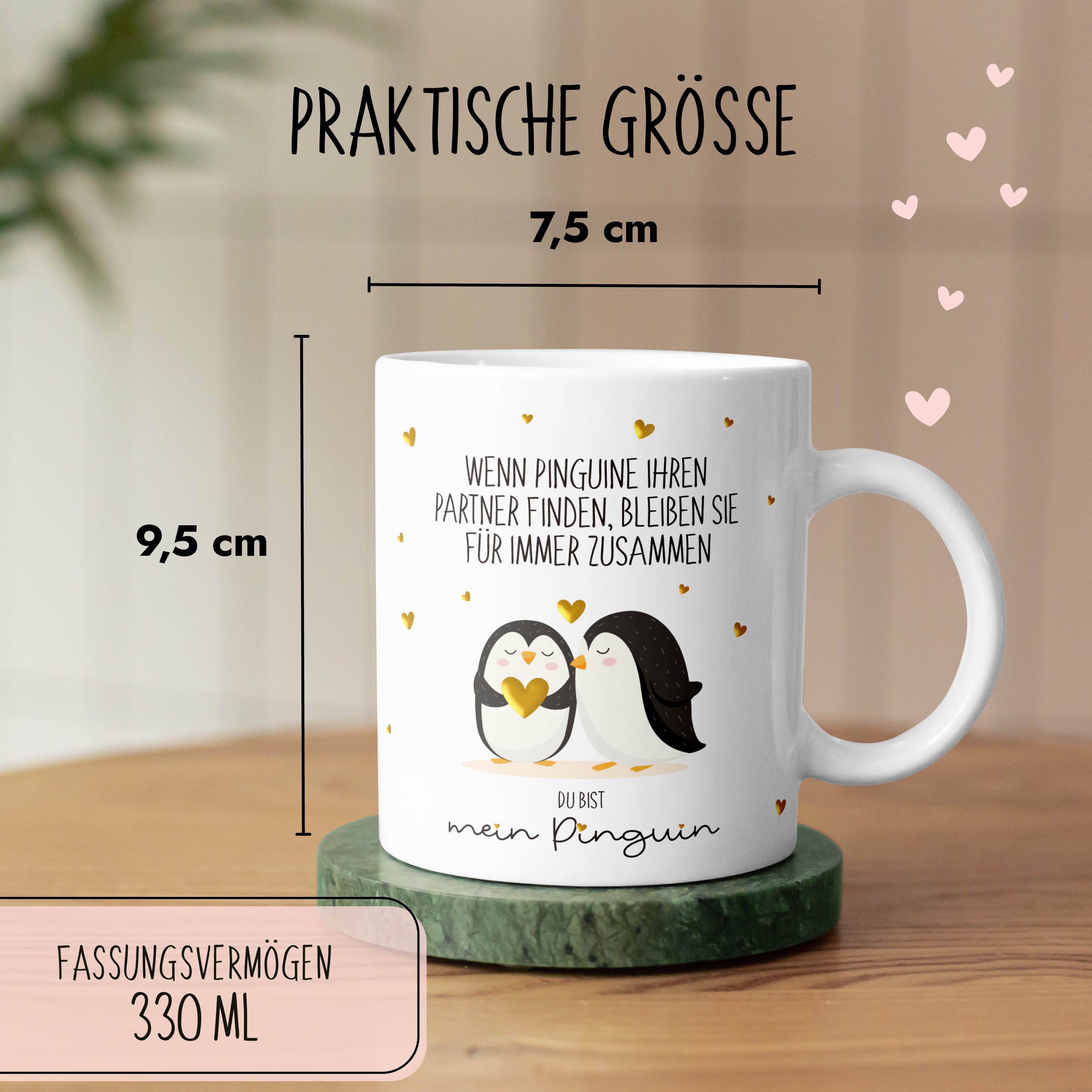 Amari Tasse Du bist mein Pinguin Spruch Gold, Pinguin Geschenk Partner Freundin, Kaffeetasse Teetasse 330 ml Geschenkbox Jahrestag Hochzeitstag – Bild 5 von 5