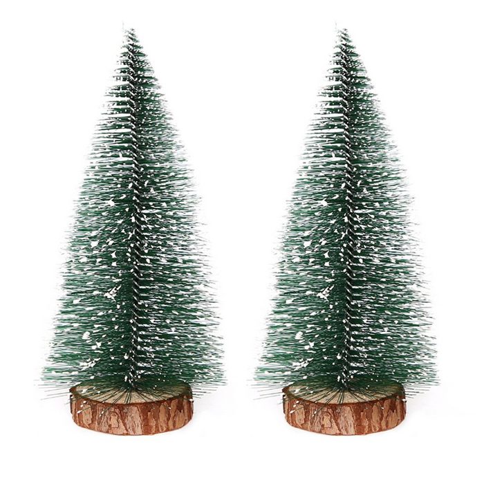 Mmgoqqt Künstlicher Weihnachtsbaum Mini Weihnachts Baum Miniatur Künstlicher Weihnachtsbaum Sisal-Schnee Frostbäume mit Holzbasen für Tischdeko DIY Schaufenster 2stück 25CM