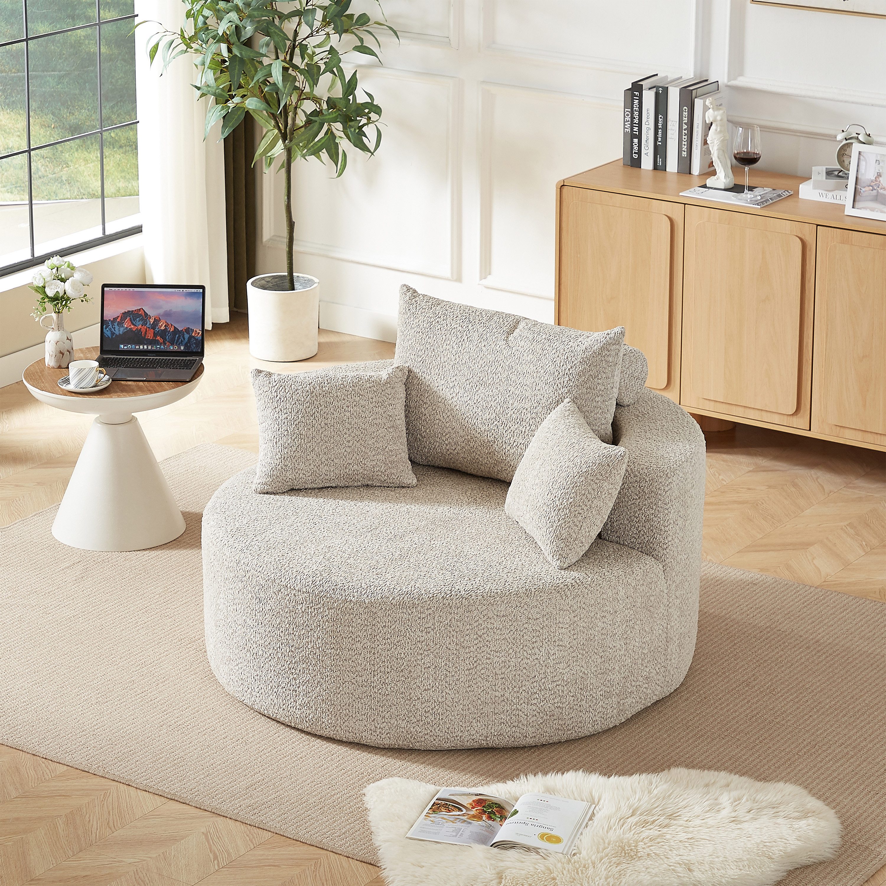 OKWISH Relaxsessel Moderner Schlafsessel mit flauschigem Design (Chenille-Schaumstoff-Einzelsessel, 1-St., 127*127*85), mit Relaxfunktion