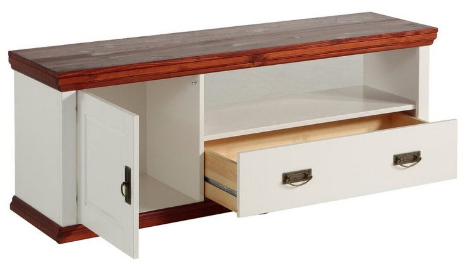 Clever-Moebel TV-Schrank TV Lowboard Kiefernholz weiß, TV-Schrank im Landhausstil
