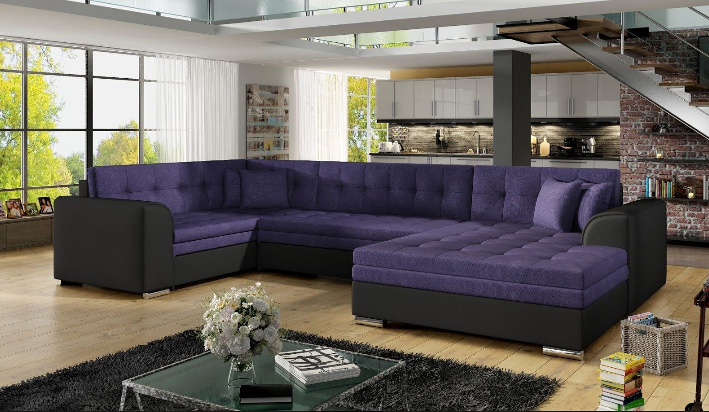 JVmoebel Wohnlandschaft Lila Sofa mit Bettfunktion und hochwertiger Polsterung, Made in Europa