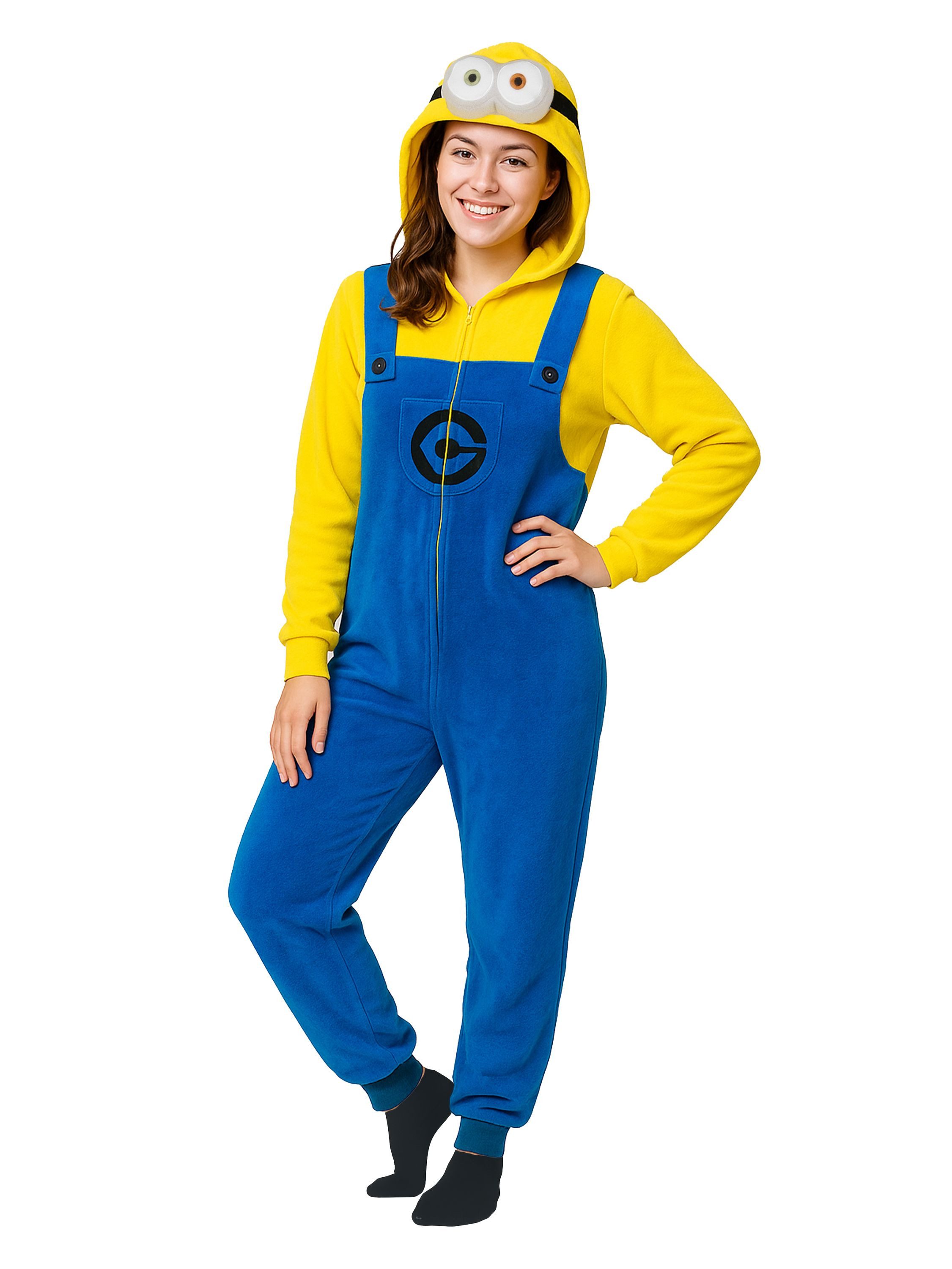United Labels® Kostüm Minions Kostüm Overall mit Kapuze Onesie Jumpsuit Einteiler Karneval