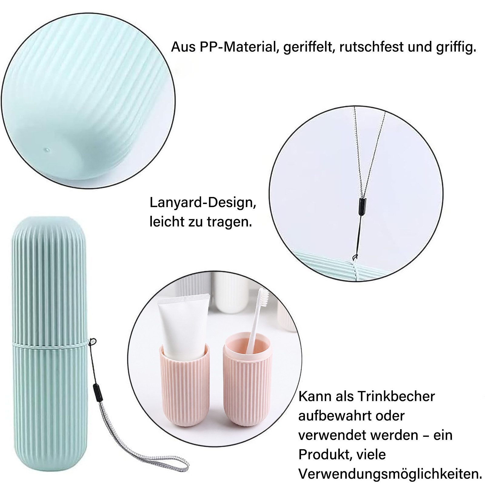 MOPUEA Zahnbürstenhalter Zahnputzbecher Zahnbürsten Etui für Reisen in 3 Farben, (3-St)