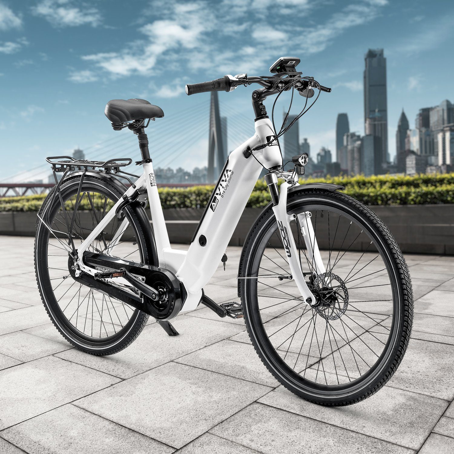 AsVIVA E-Bike Hollandrad, Cityrad B14 28 Zoll & 120 Km Reichweite, 7 Gang Shimano Nexus Schaltwerk, Nabenschaltung, Bürstenloser Mittelmotor, 620 Wh, innerhalb der StVZO, Akku 36V / 17,2Ah / 620Wh
