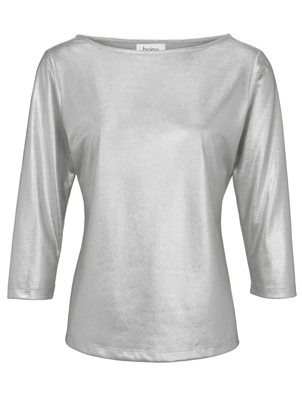 Shirt, Damen heine Rundhalsshirt Heine silberfarben-metallic