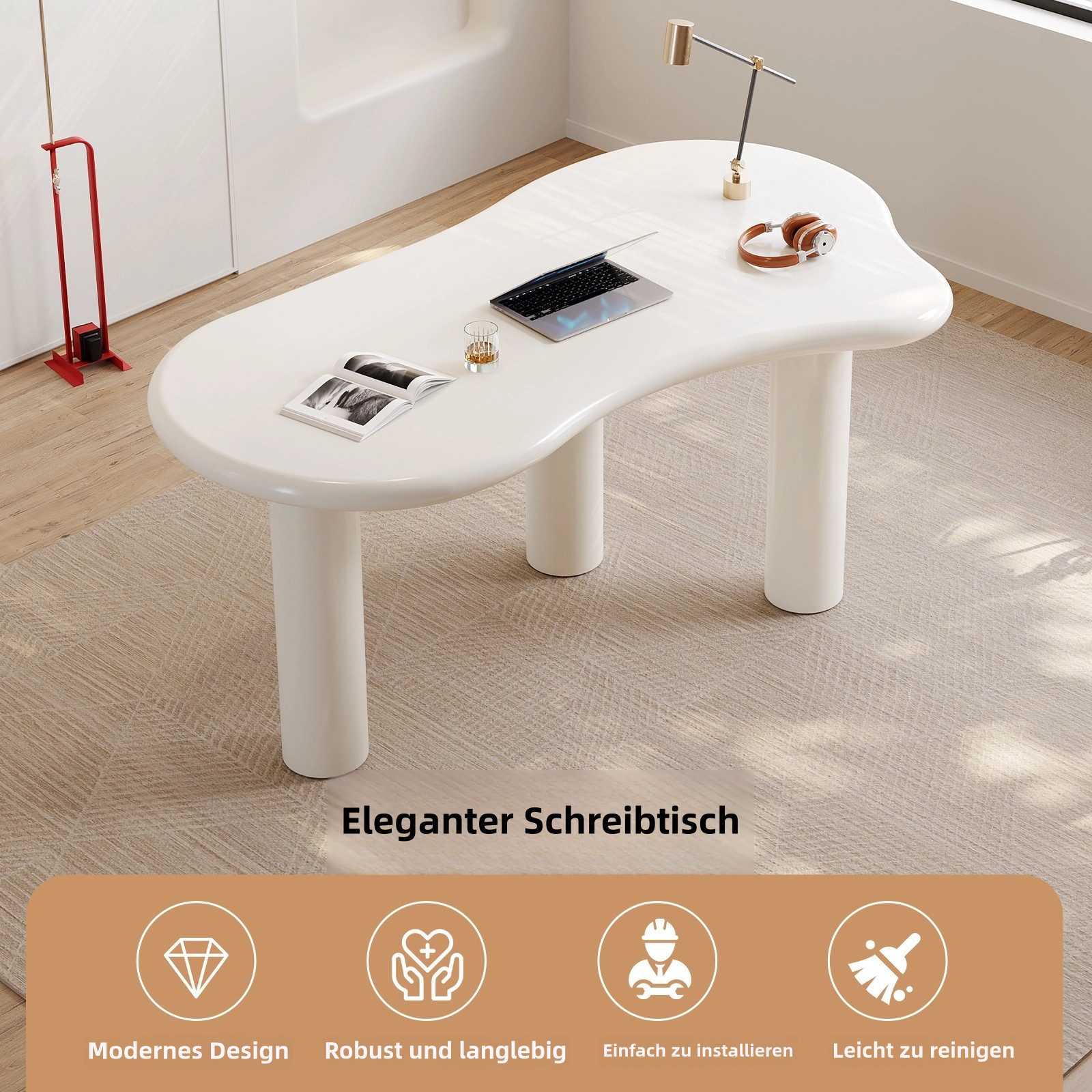 Guyii Schreibtischstuhl Kreativer Wolkenform, cremeweiß, matt, Home Office Tisch (1 St) – Bild 5 von 5
