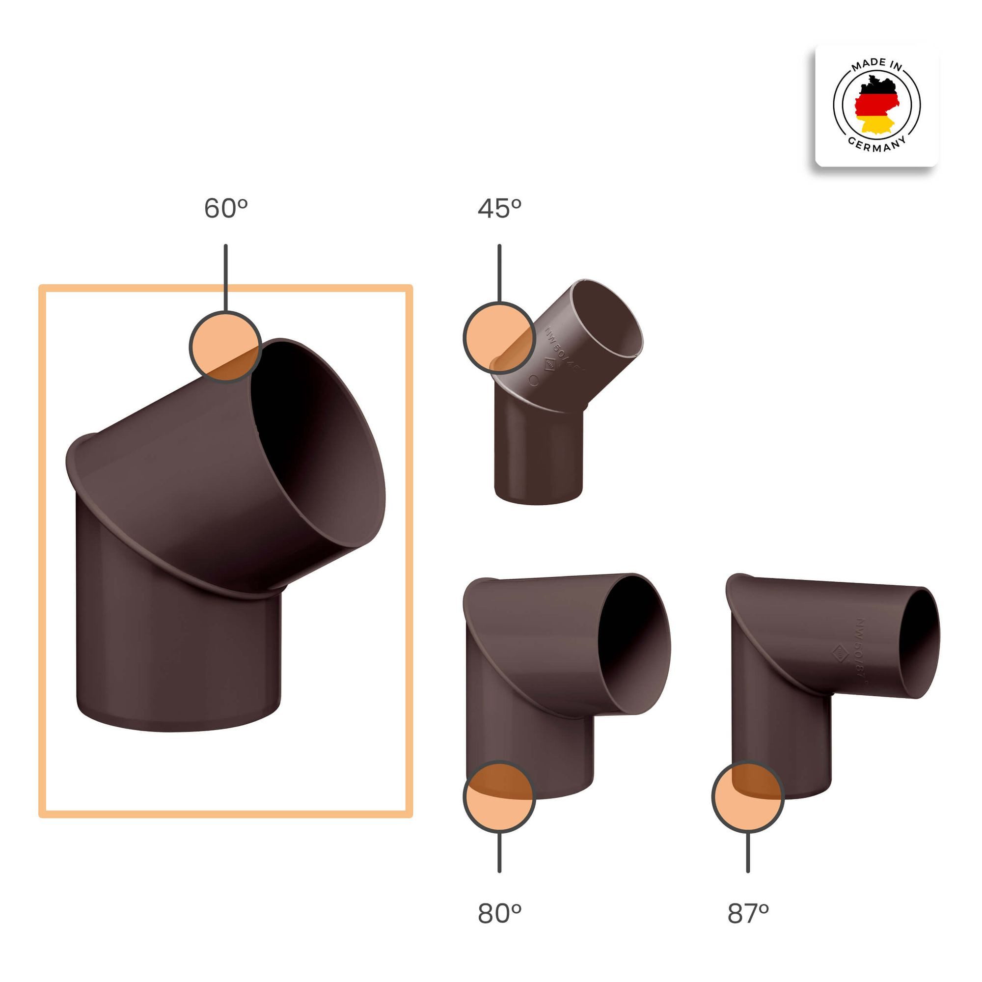INEFA Regenfallrohr Rohrbogen -winkel für Fallrohr 60 Grad, (DN 75), Fallrohrbogen, Winkel für Regenfallrorhr, Rohr Fallrohr - Verbinder