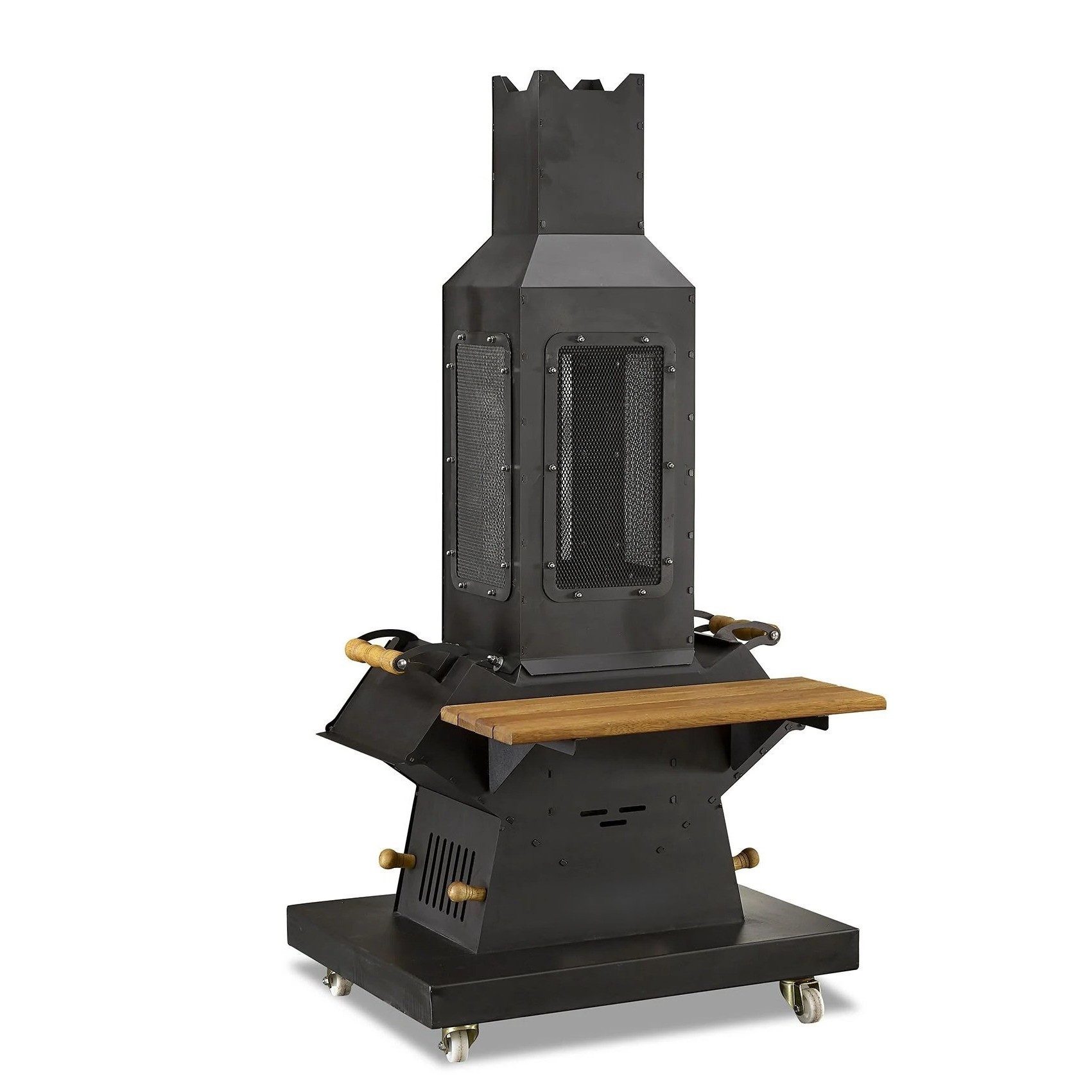 Xlmoebel Grillkamin Schwarzer Edelstahl-Holz Gartenkamin elegant modern, Made in Europa