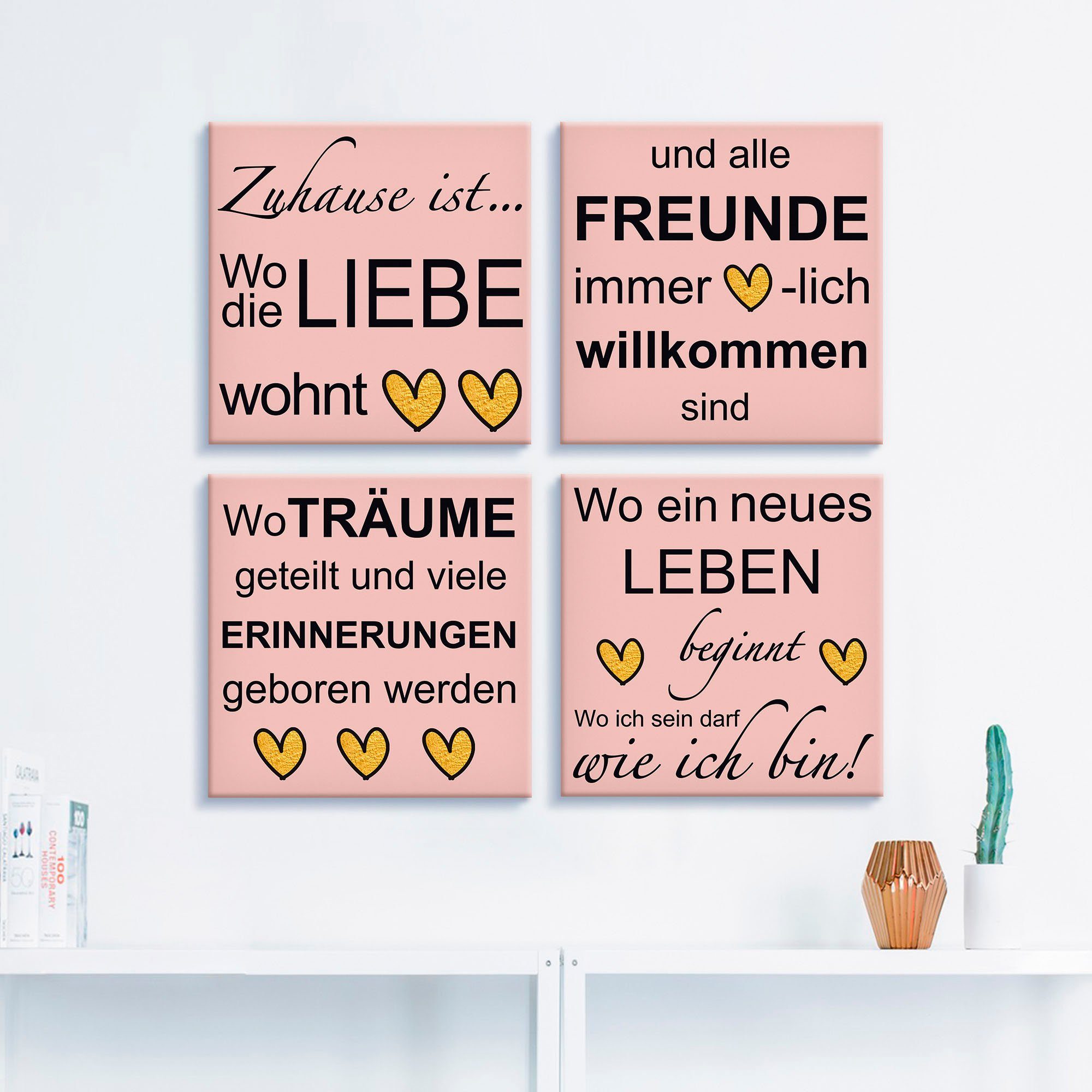 Artland Leinwandbild Wo die Liebe wohnt, Sprüche & Texte (4 St), 4er Set, verschiedene Größen