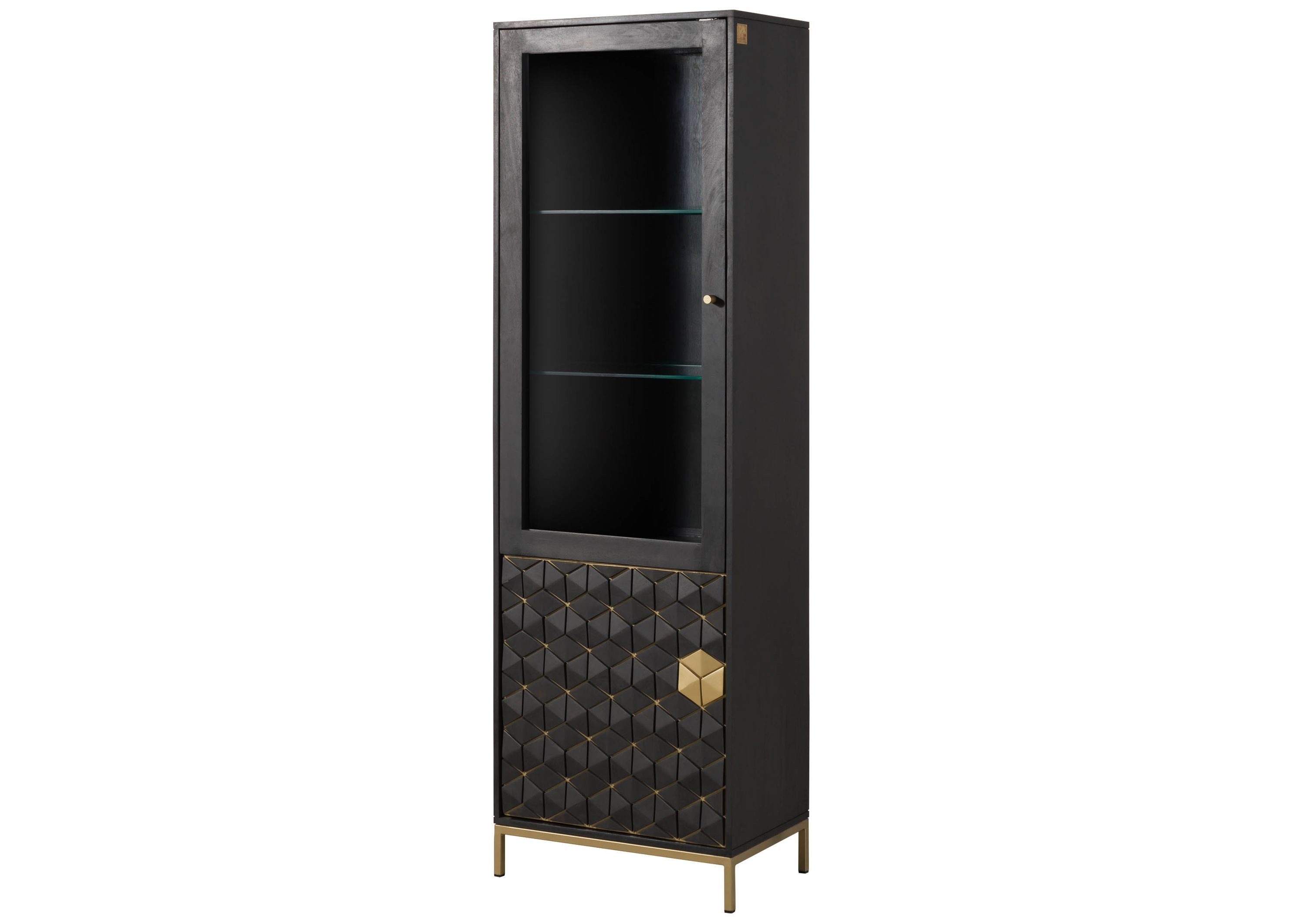 Massivmoebel24 Standvitrine DIAMOND (Mango 63x40x200 grau geölt DIAMOND #116) Mango 63x40x200 grau geölt DIAMOND #116