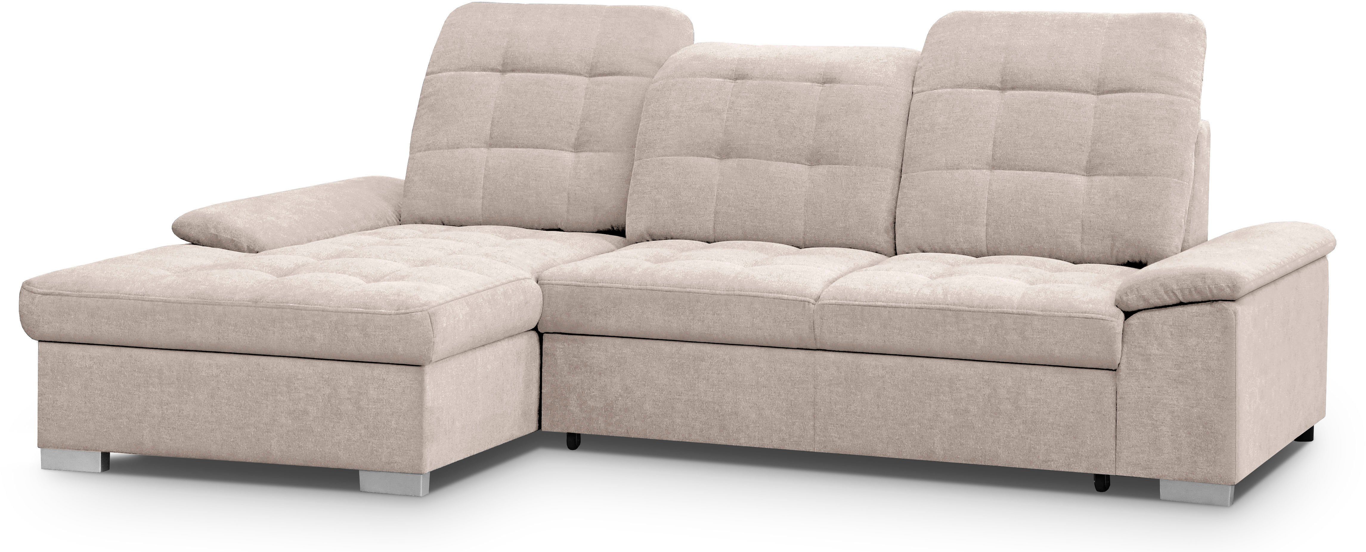 WERK2 Ecksofa Carmen, mit Bettfunktion & Bettkasten, optional Sitztiefenverstellung, ohne Sitztiefenverstellung, Struktur weich, Creme