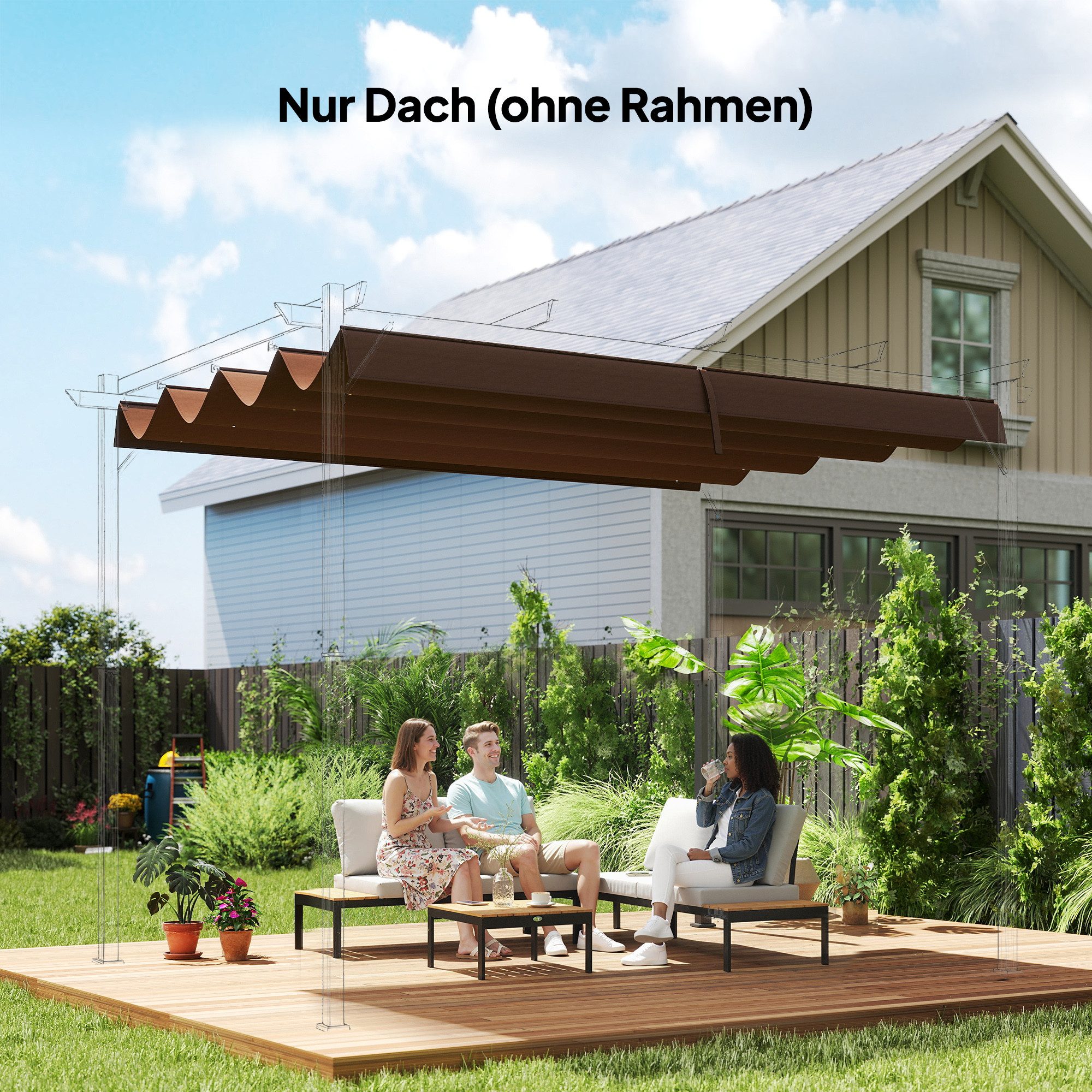 Outsunny Pavillon-Ersatzdach für 2,85 x 2 m Pergola, wasserabweisend, mit Regenabflusslöchern, 180 g/m², 286 x 245 cm (Ersatzdach für Pergola, Pergola-Schattenabdeckung), UV-Schutz 30+, winterfest, für Garten, Balkon, Terrasse, Kaffee