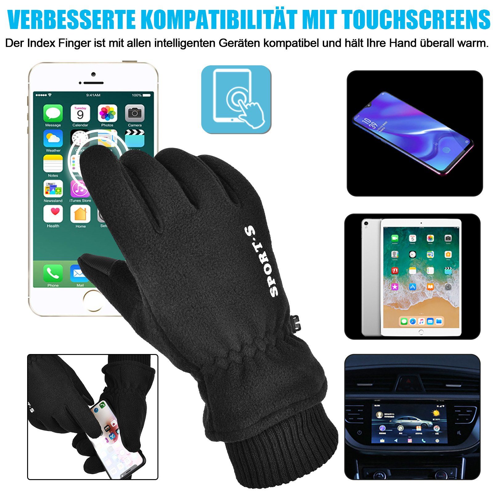 Qelus Wandern Schwarz Fahrradhandschuhe Fahren, Thermojacke Winddichte zum Winterhandschuhe