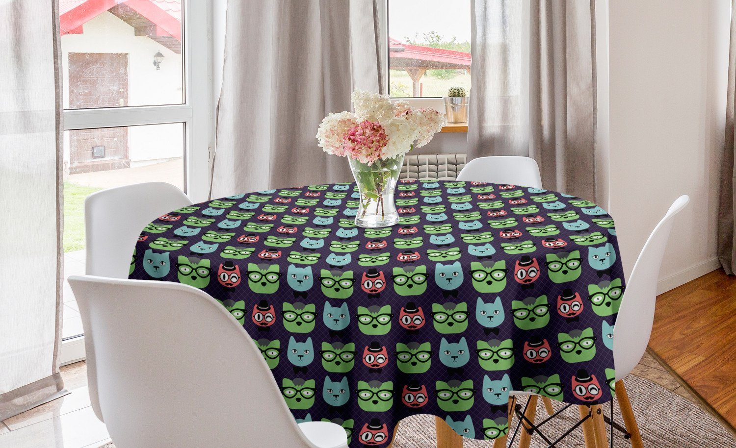Geek Kreis Geek Mode für Esszimmer Abdeckung Abakuhaus Tischdecke Dekoration, Tischdecke Katzen-Köpfe Küche