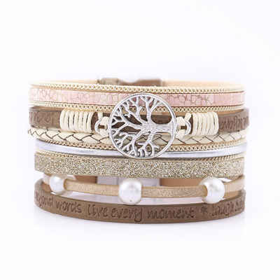 Alster Herz Armband Set Lebensbaum Armband für Damen, Wickelarmband mit Perlen (J0333) (mehrreihiges Armband)