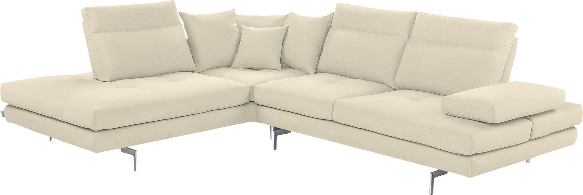 CALIA ITALIA Ecksofa Toby Wing, B/T: 288/232 cm, Designsofa mit hohem Sitzkomfort, L-Form, Sitztiefenverstell.,wahlw. mit Kissen-Set, Füße chrom glänzend