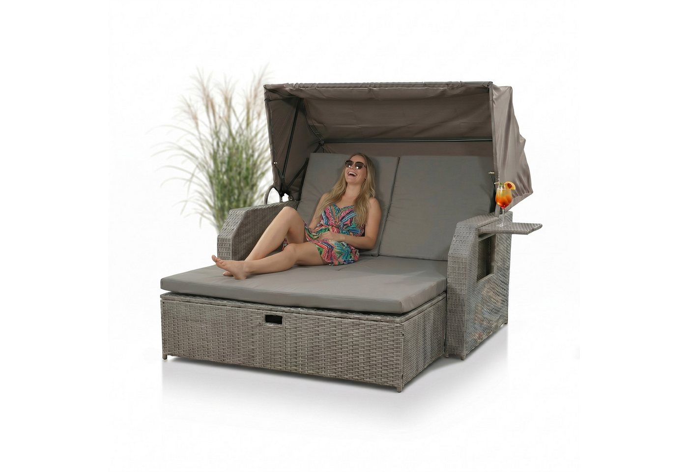Mucola Strandkorb Strandkorb Sonnenliege Sonnenbett mit Dach aus Polyrattan Relaxliege, BxTxH: 145,00x143,00x130,00 cm, (Stück, 1-tlg), Sonnenschutzdach