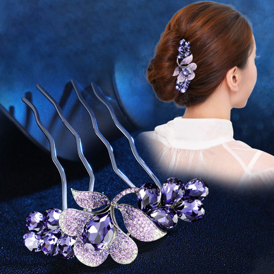 Kristall-Diamant-Haarkämme GLAMO Blau Hochzeitshaarkämme, Diadem Braut-Haar-Accessoires,