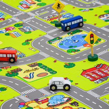 LittleTom Puzzlematte 9 Teile Puzzlematte Straße für Kinder Spielstraße, 30x30cm Puzzle Spielteppich