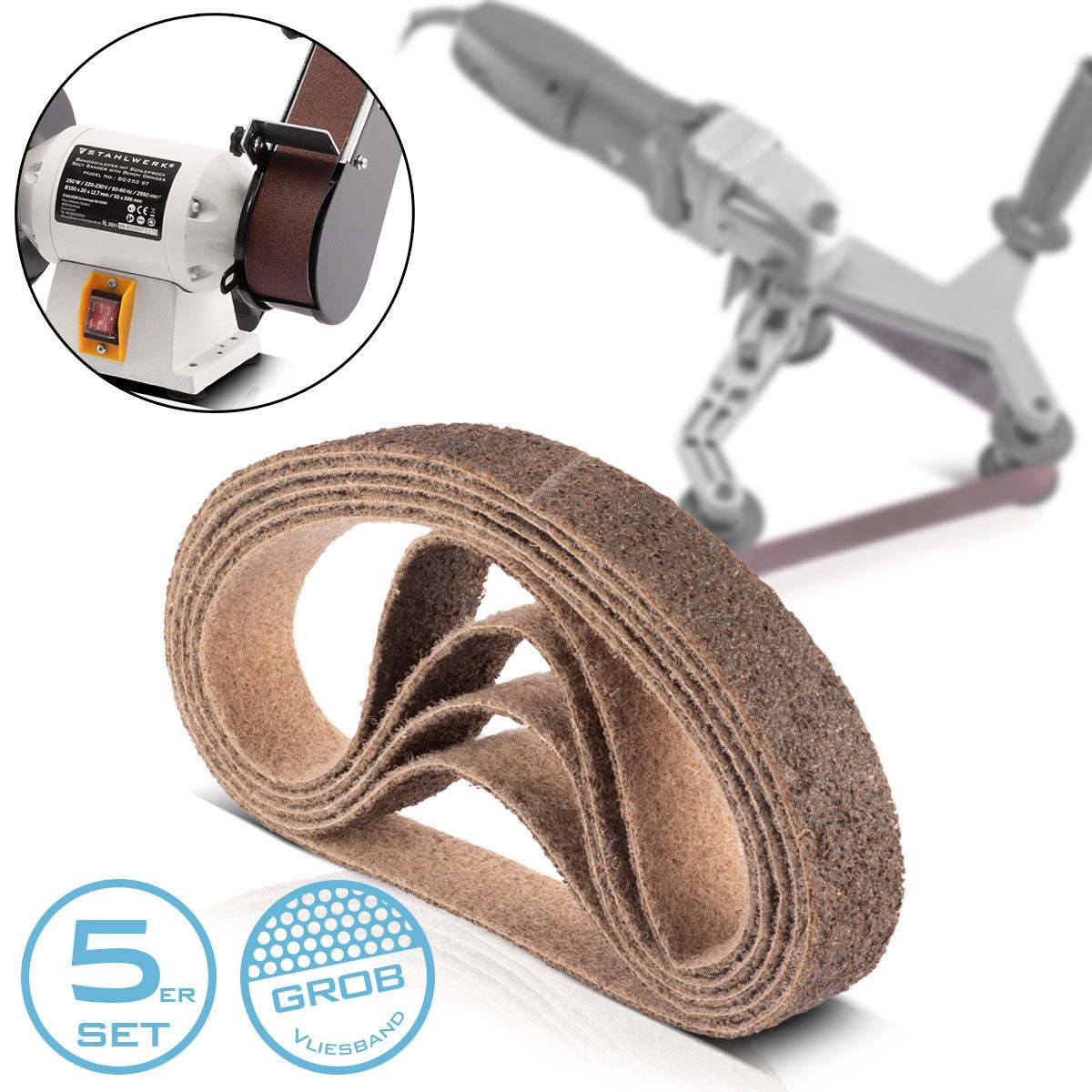 STAHLWERK Schleifpapier Schleifvlies 5er Set grobe Körnung 40 x 760 mm, (Packung, 5 St., Set)