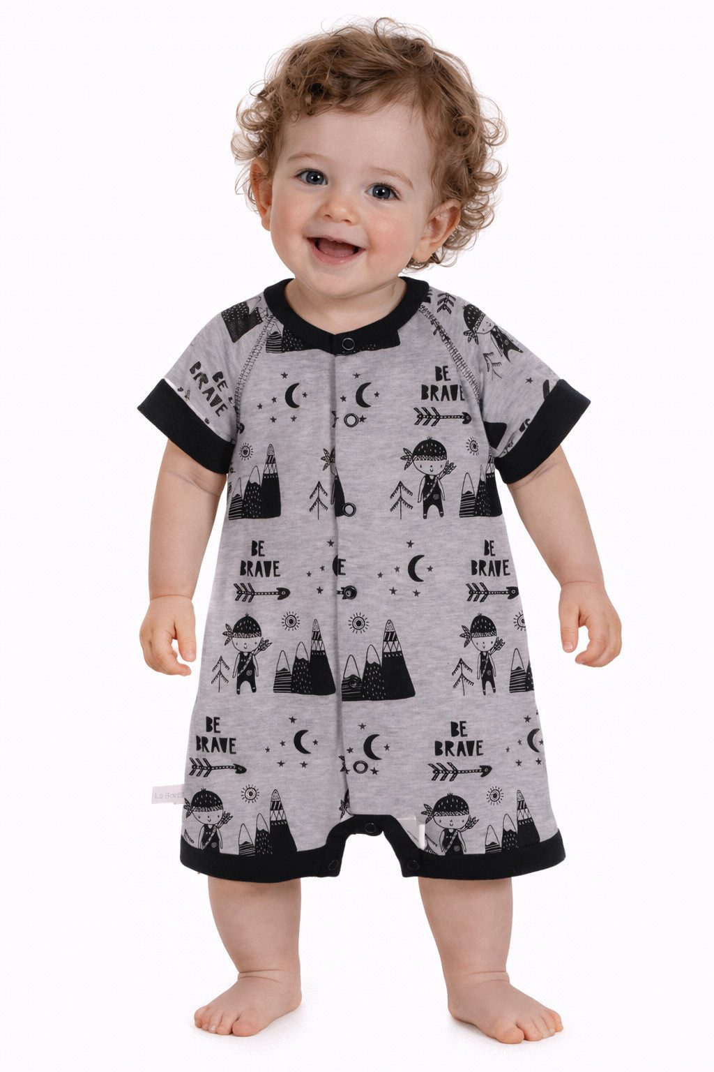 La Bortini Spieler Spieler Baby Strampler Romper in grau gemustert aus reiner Baumwolle, 44 50 56 62 68 74 80 86 92 98 104