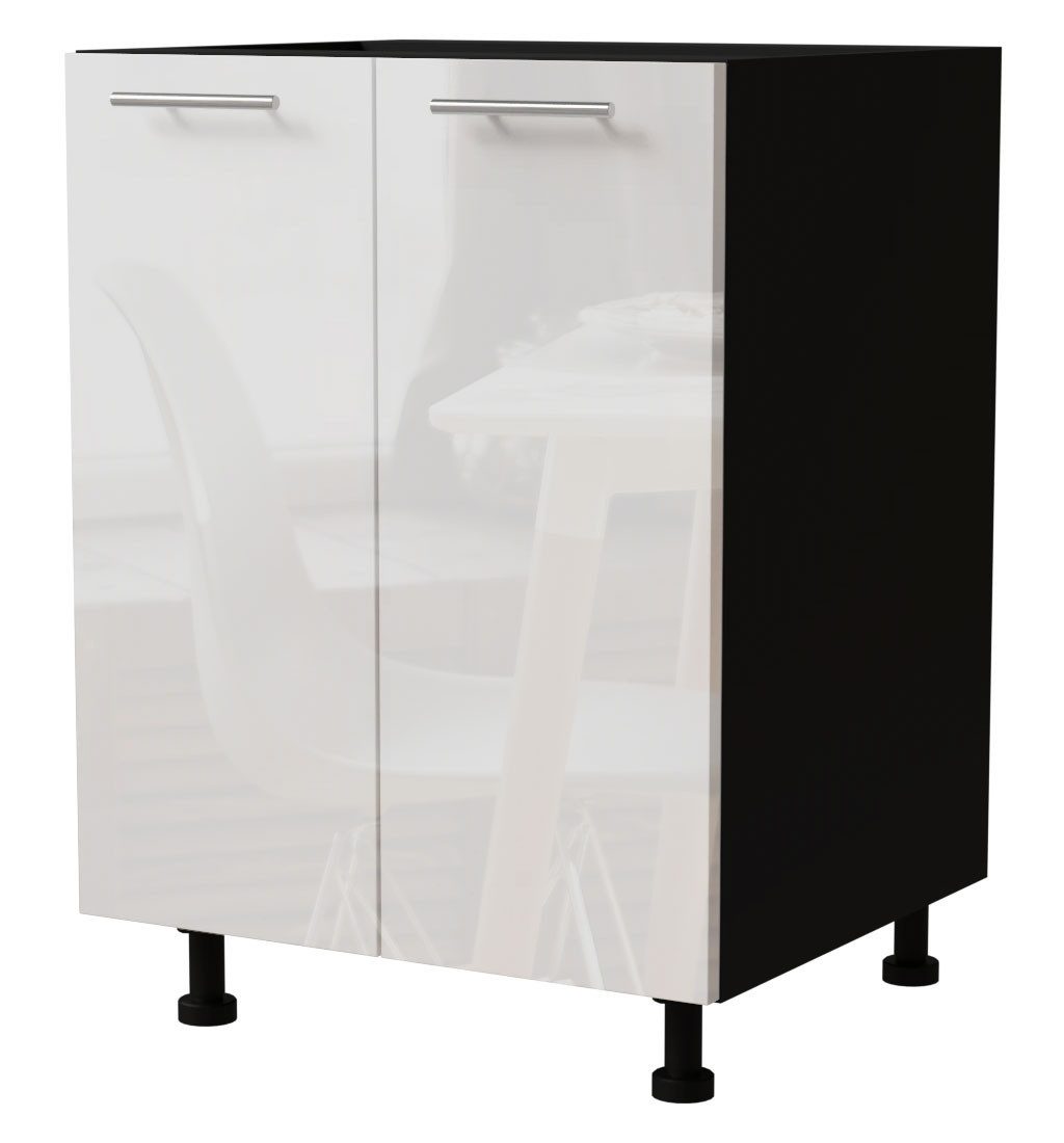 Feldmann-Wohnen Unterschrank Essen (D11/60, 2-türig, 1 Einlegeboden, 1-St., moderne Optik, lackierte Fronten) 60x50x82cm schwarz - weiß Hochglanz (ES-D11/60)