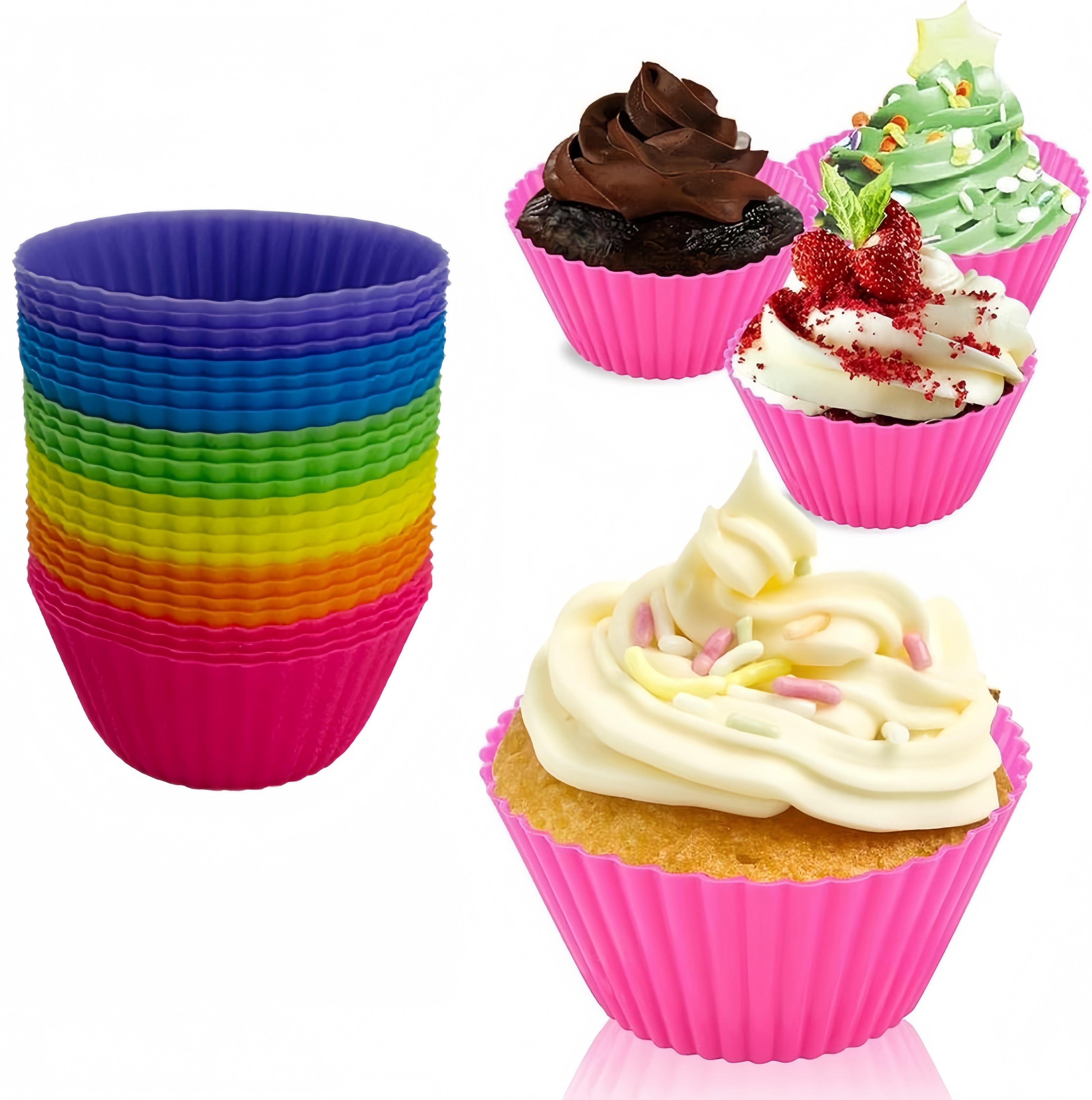 FOUORTUNATE-BEE Silikonform 24er Set Silikon Muffinförmchen in Regenbogenfarben, wiederverwendbar, (24-tlg), Bunte Silikon Cupcakeförmchen 24 Stück für Muffins & Backen
