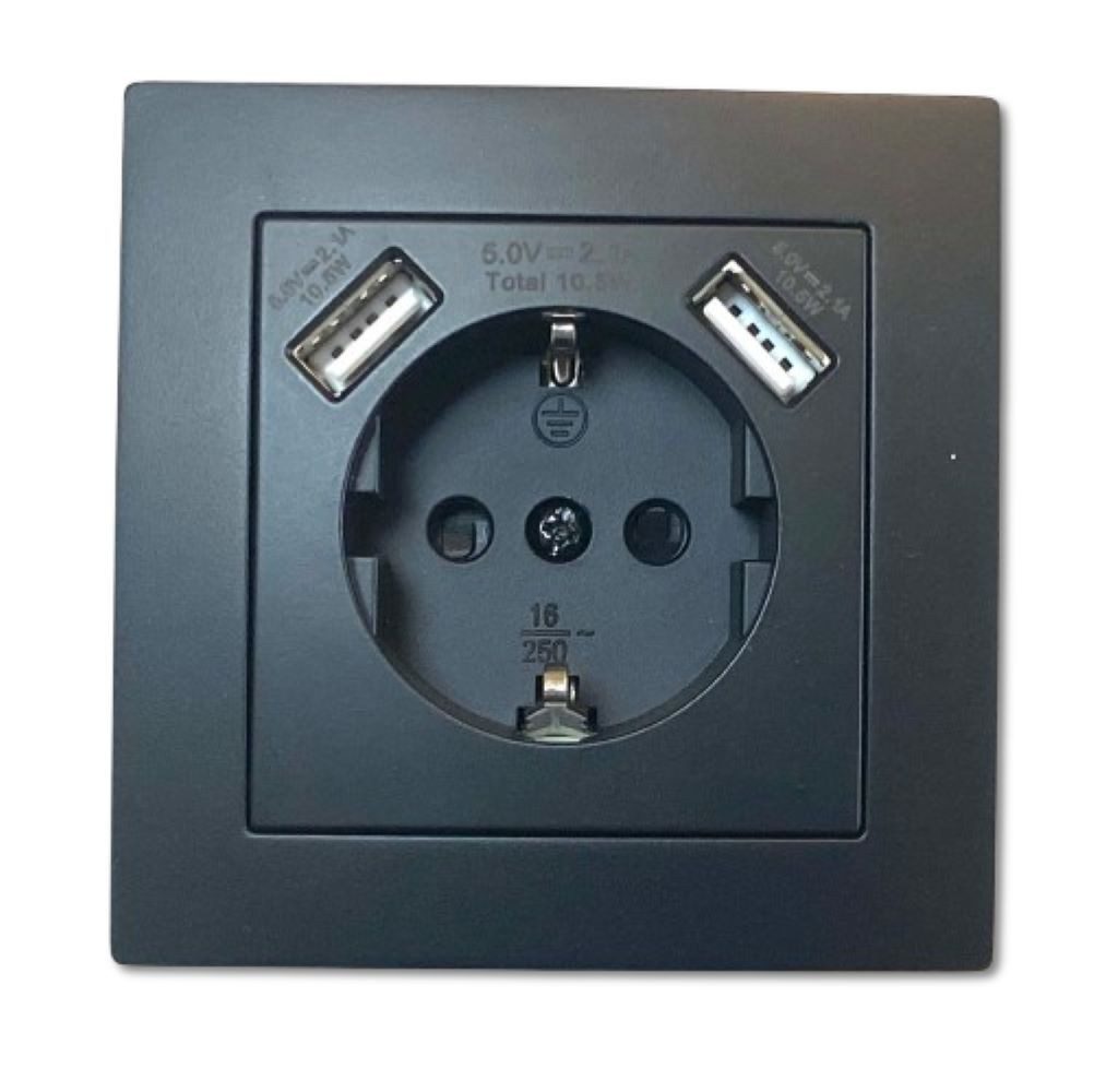 Schalter 2669 Levina sw/sw 2er Schukodose + USB 5V/2,1A UP schwarz