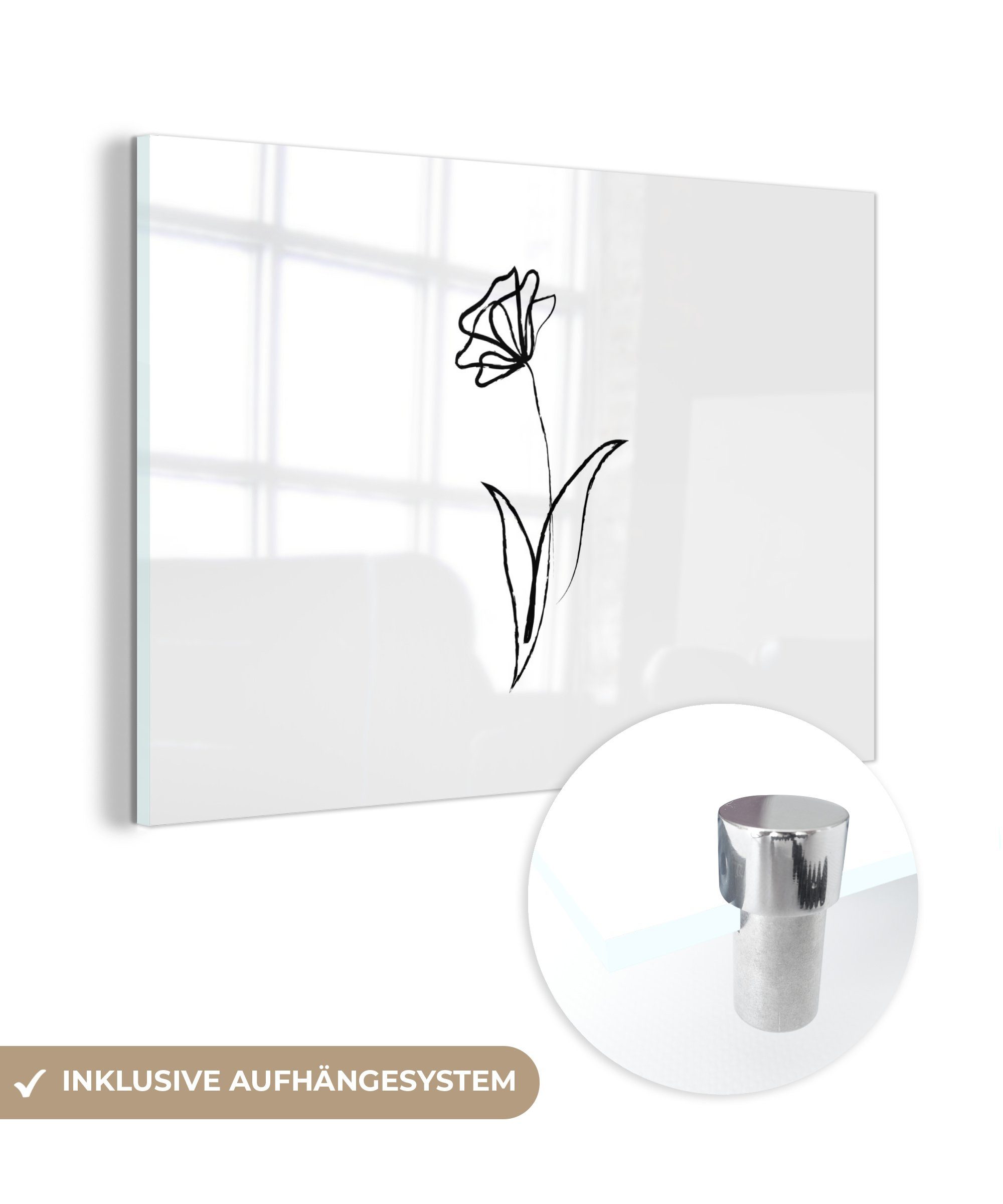 (1 Wohnzimmer - Acrylglasbilder Linienkunst MuchoWow & - St), Acrylglasbild Schlafzimmer Minimalismus, Tulpen
